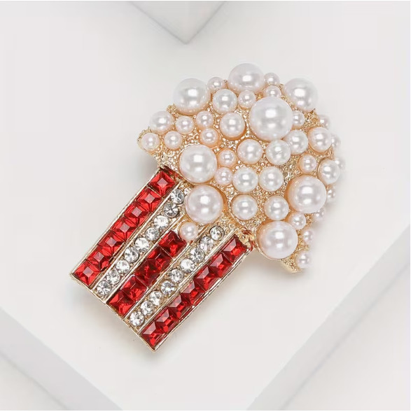 BROOCH-Faux Pear, Enamel and Rhinestone Popcorn Brooch