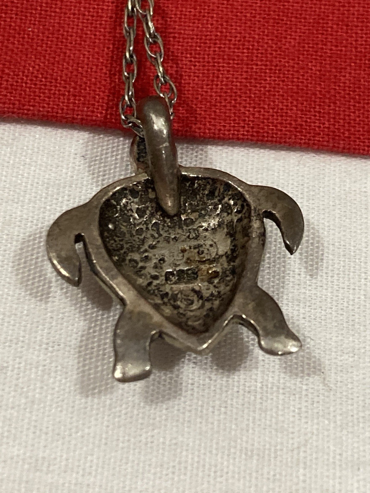 Vintage 925 Sterling Silver Abalone Heart Turtle Pendant & Chain Necklace 18.5”