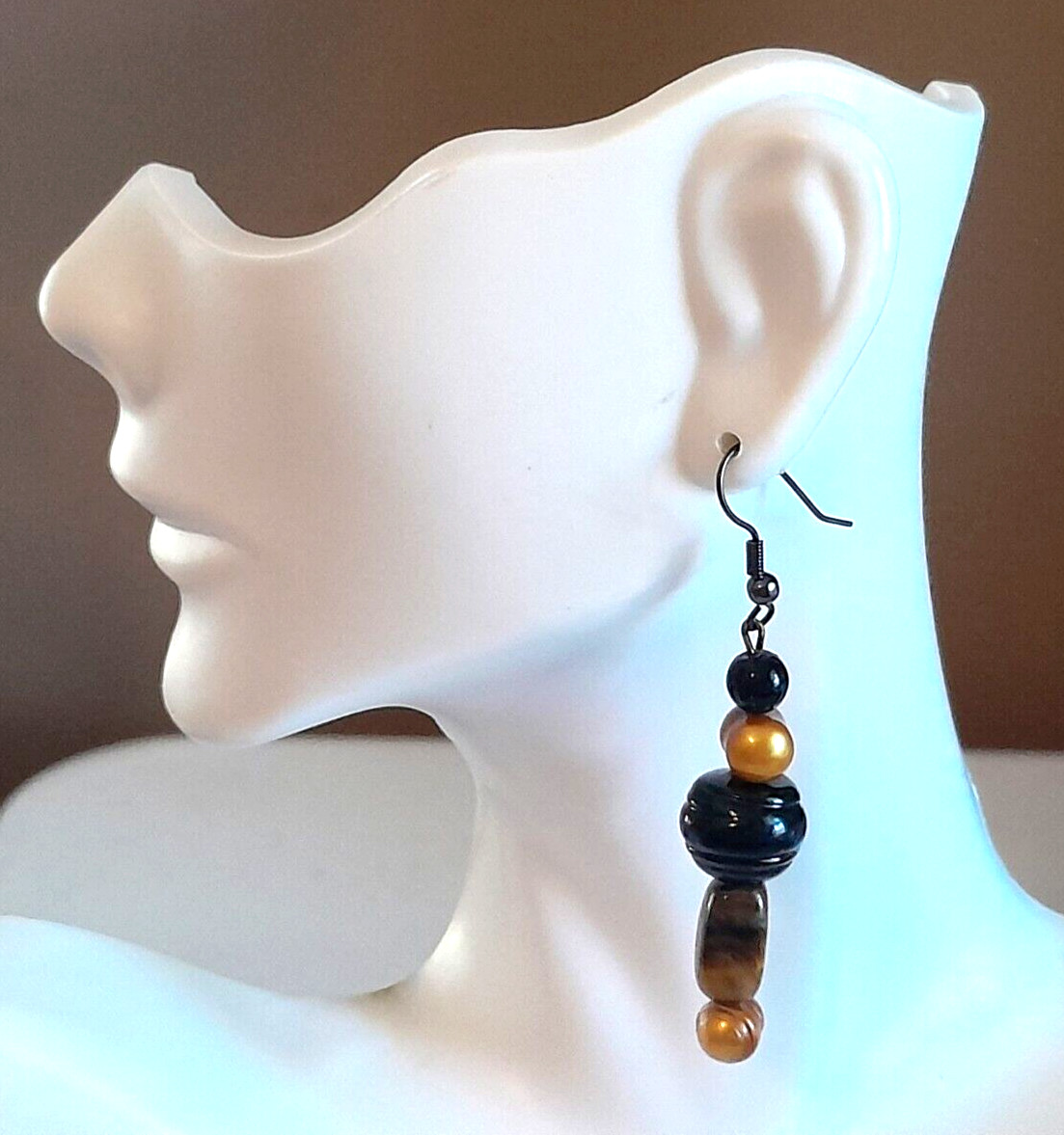 Vintage Artisan Handmade 1970’s Earth Tones Mixed Beaded 2″ Dangle/Drop Earrings
