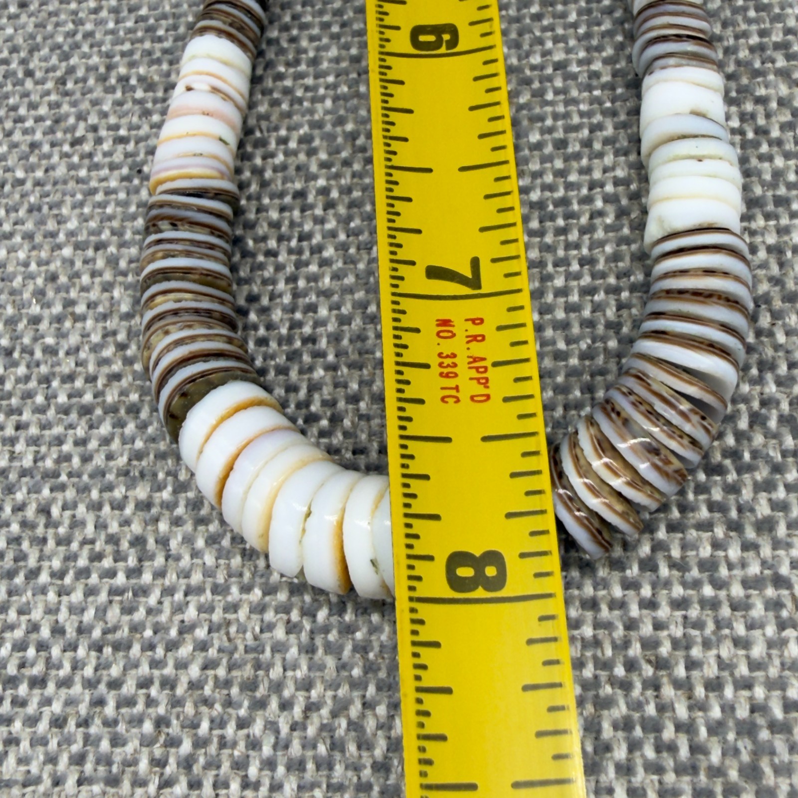Vintage Heishi Necklace Brown White Shells Graduated Beads 15 Inches Surf Choker