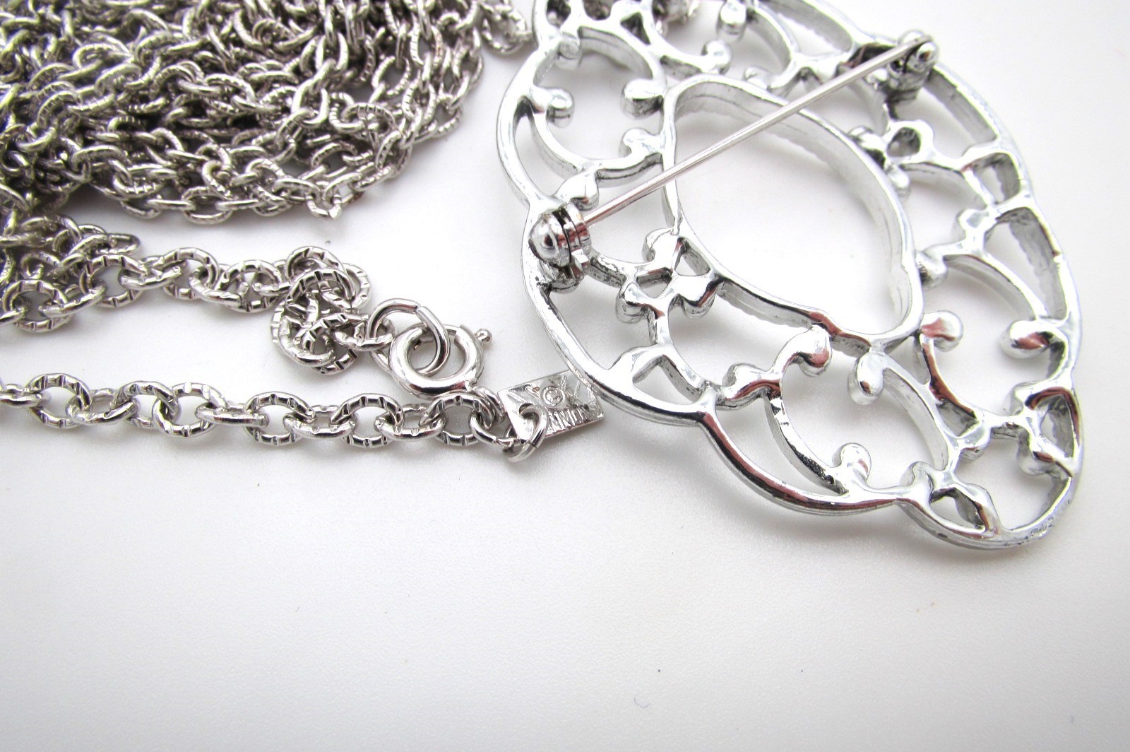 Vtg Emmons Silver Tone “Show Off” Convertible Tassel Necklace/Brooch Combo