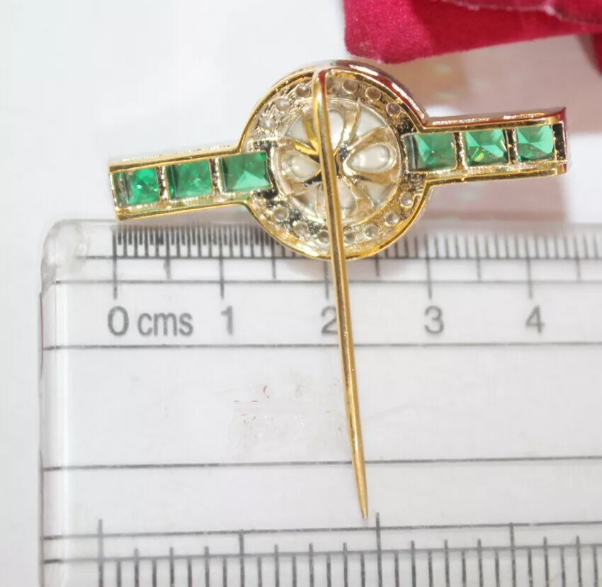 0.85ct Rose Cut Diamond 925 Silver Emerald Pearl Anniversary Wedding Stick Pin