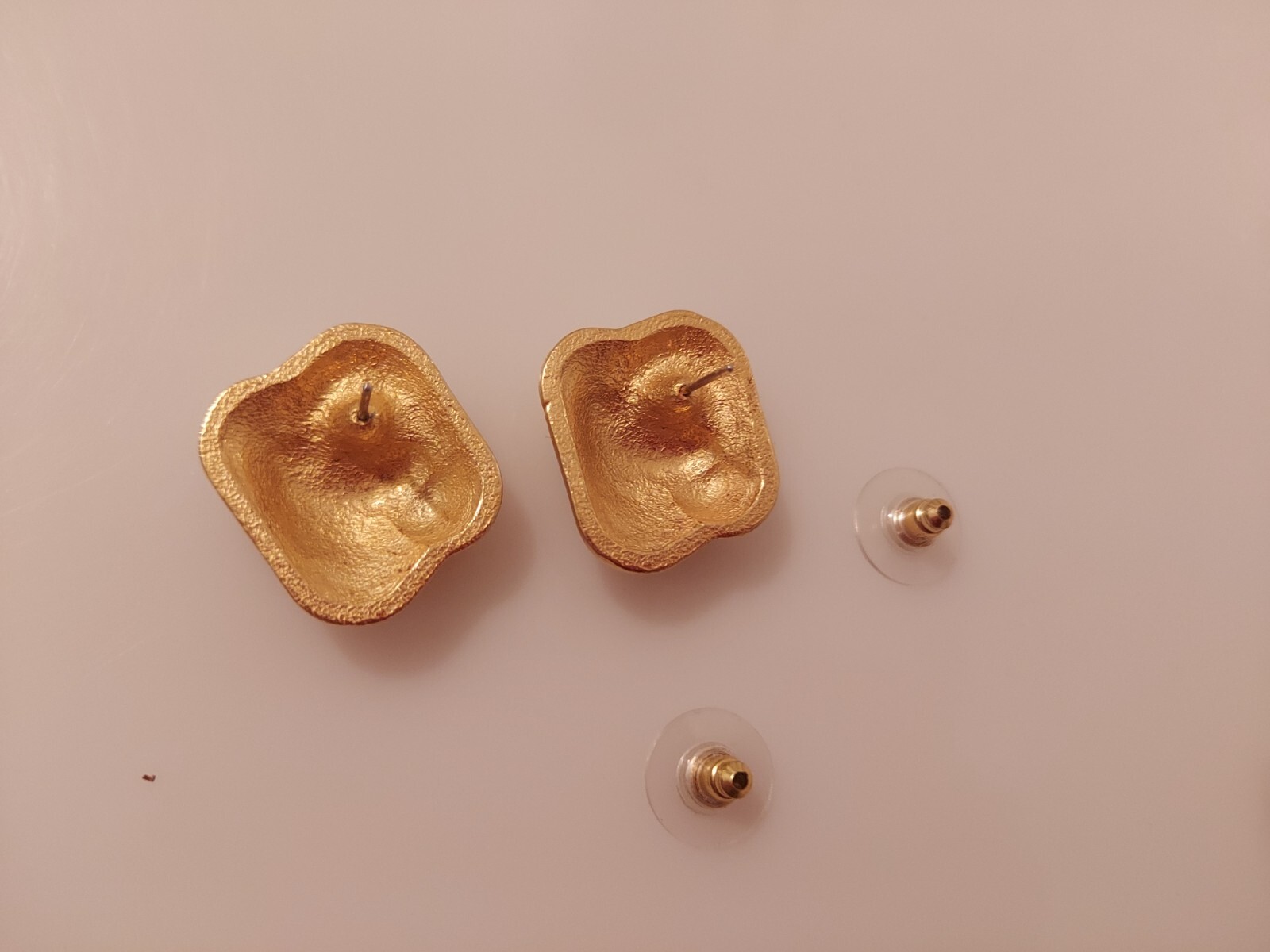 matte goldtone lozenge earrings posts 5/8″ square tailored