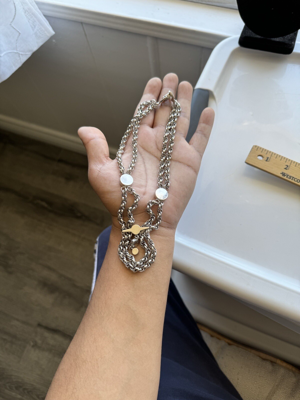 Vintage Silver TONE signed SPERRY double Rolo Chain Link Statement Necklace