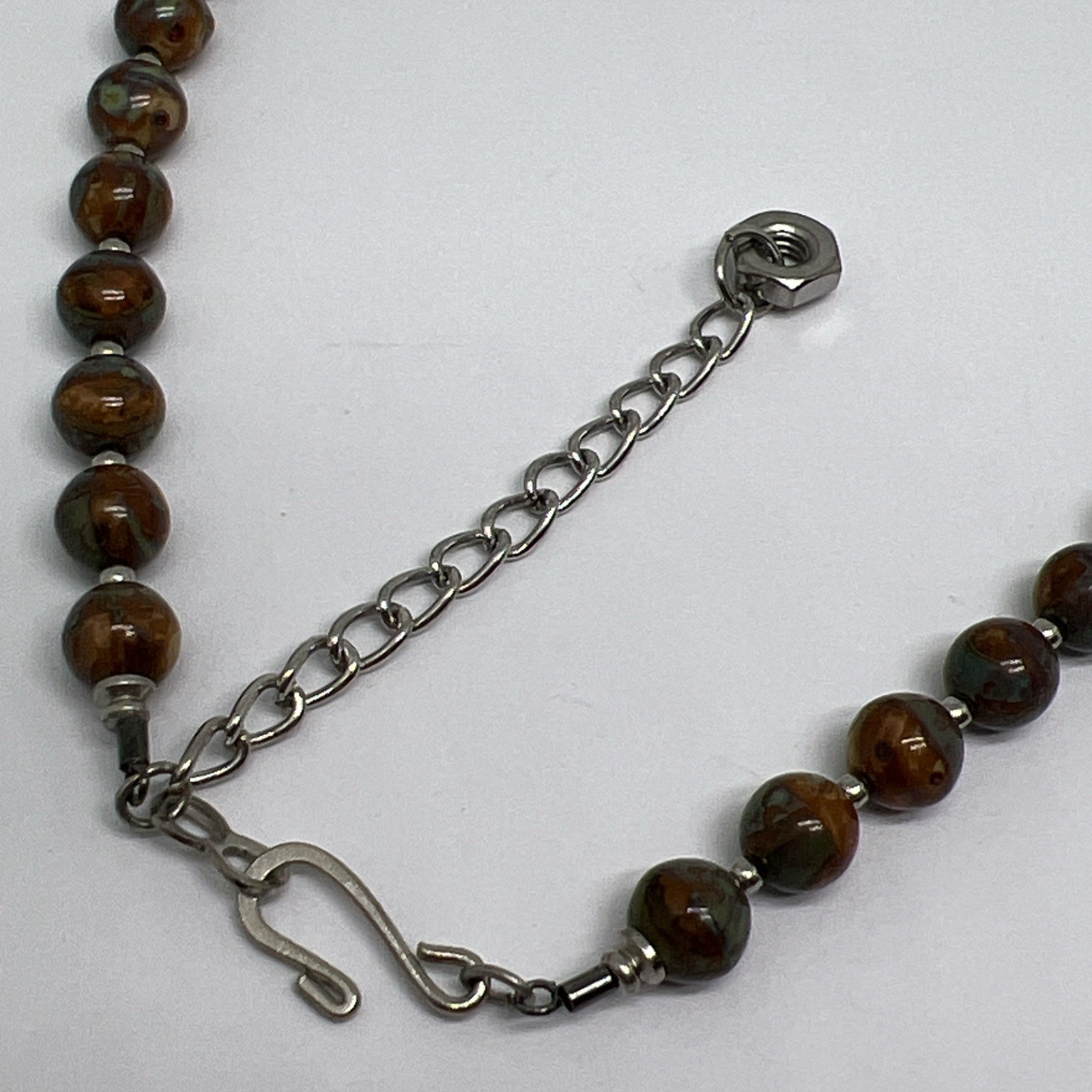 Vintage Modernist Geometric Disk Pendant Necklace Industrial Metal Resin Bead