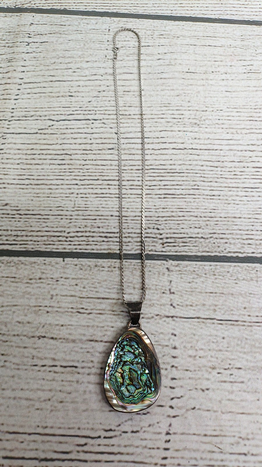 Vintage Sterling Silver Abalone Shell Pendant Necklace .925