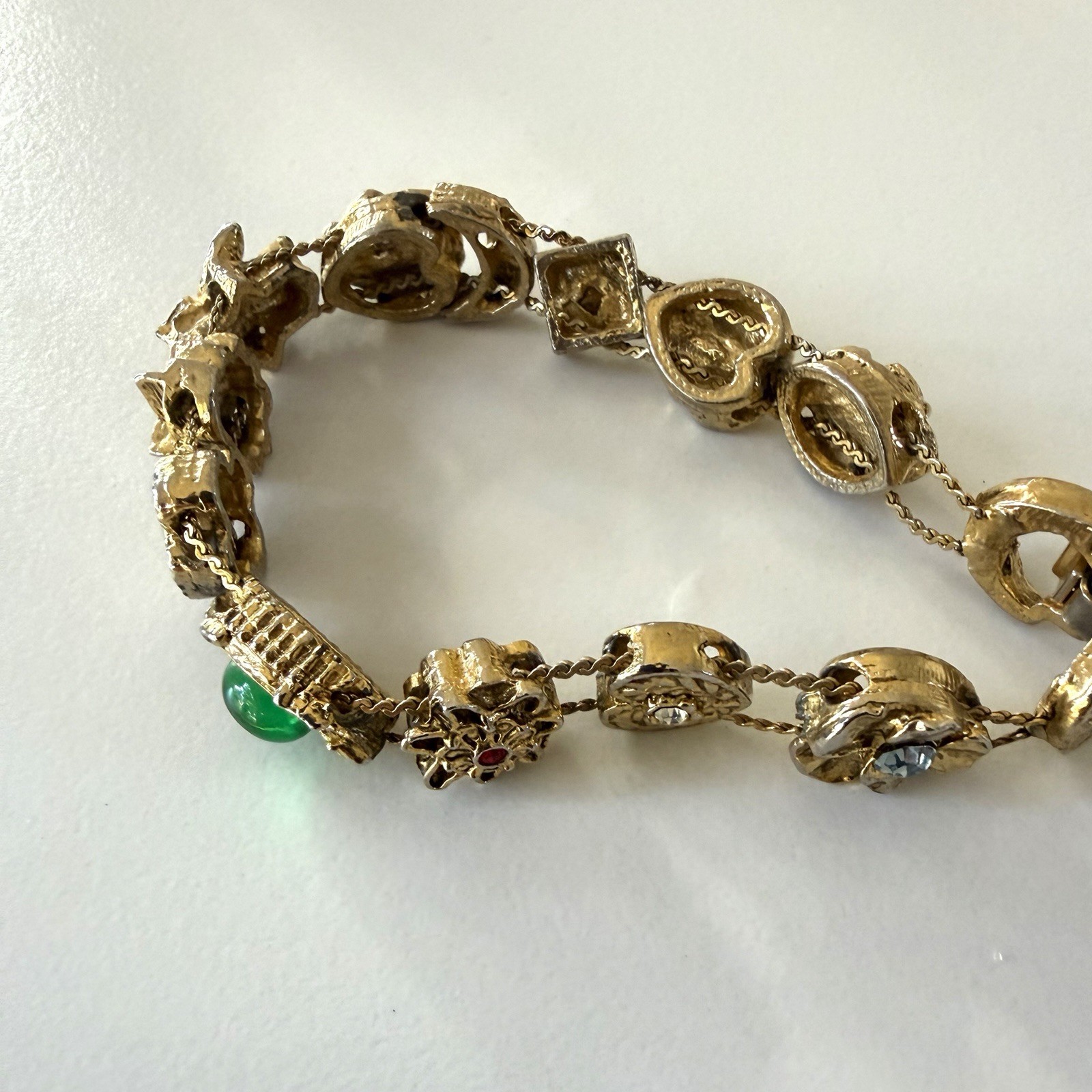Vintage Victorian Revival Slide Charm Bracelet Goldtone, Unsigned