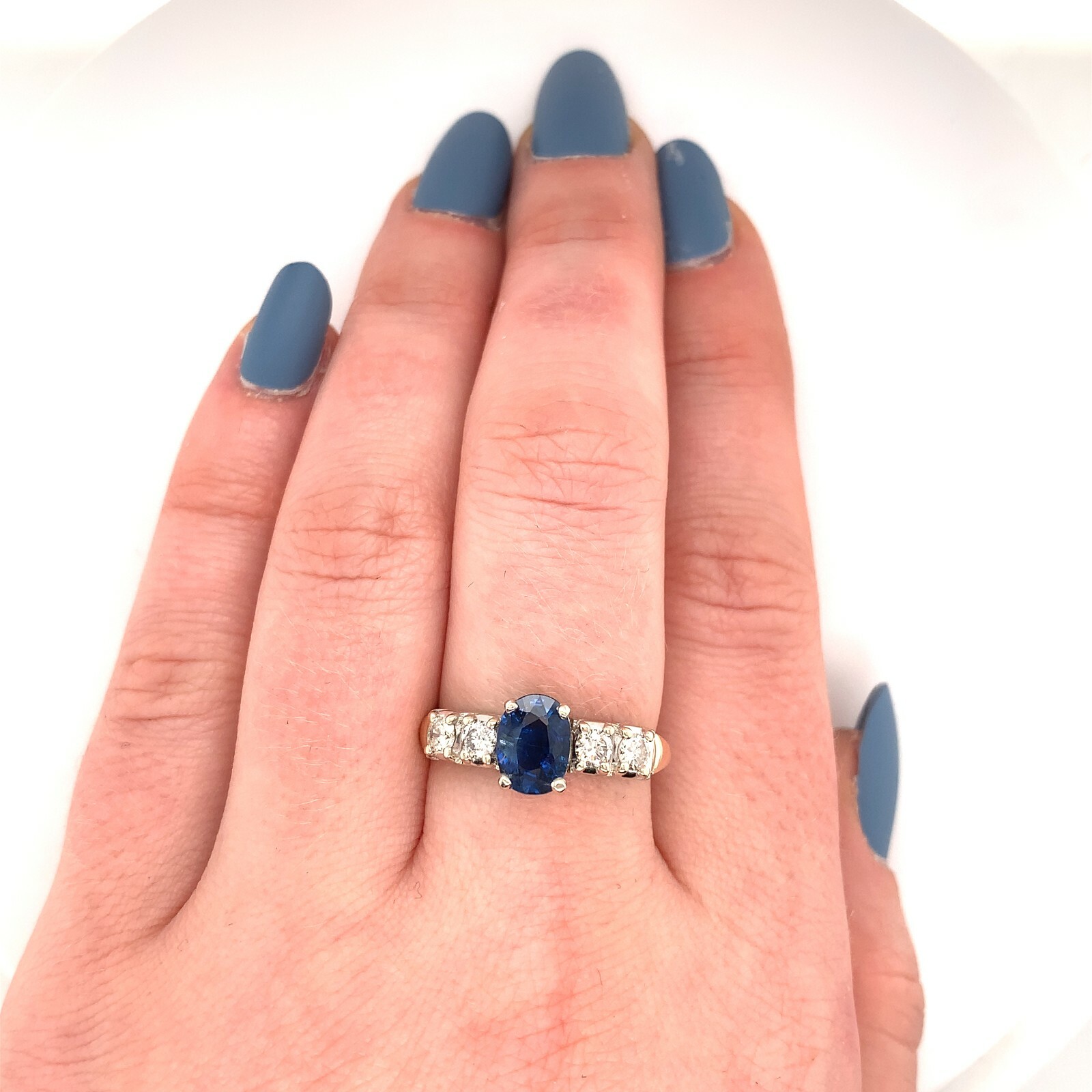14k Yellow Gold 1.52 Carat Genuine Natural Sapphire and Diamond Ring (#J5570)