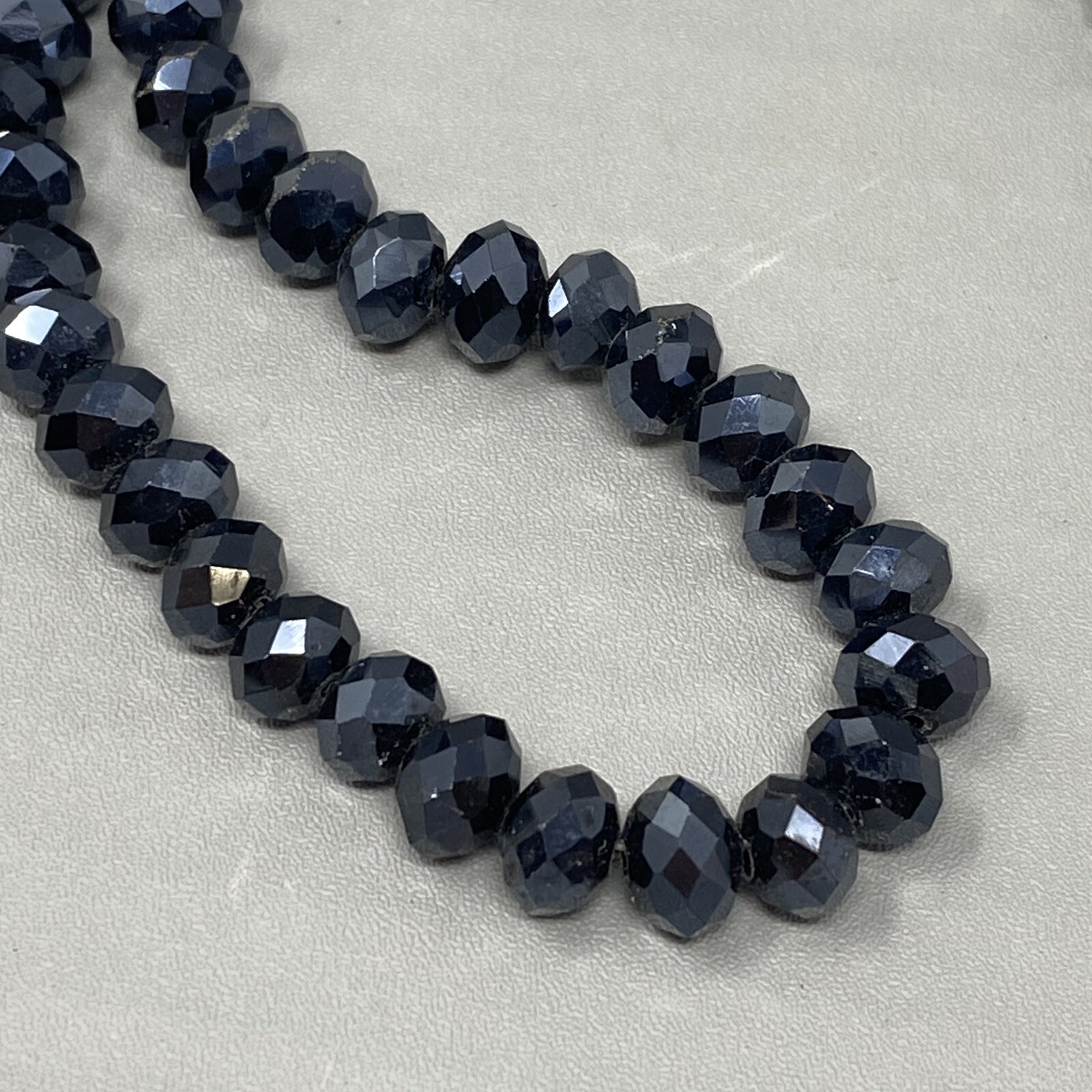 Blue Glass Bead Necklace Iridescent Round Faceted Dark Fire Polished Collar 18″