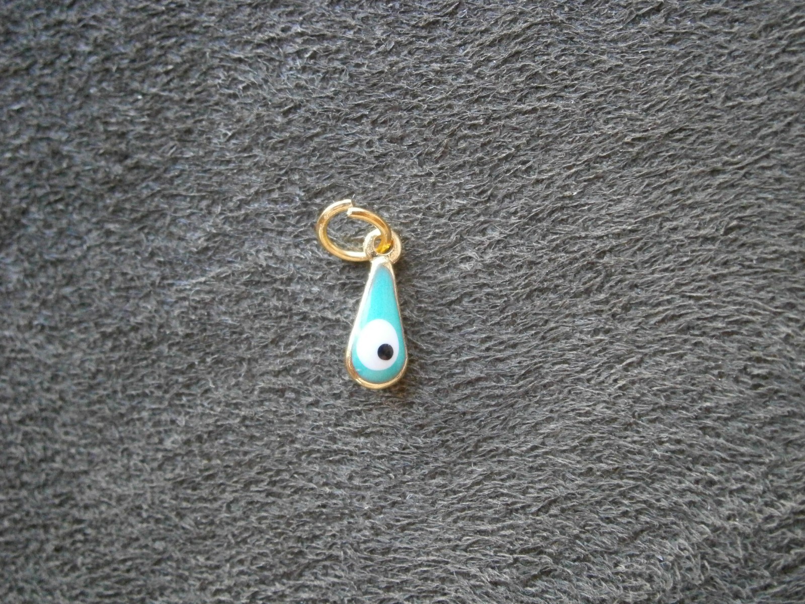 TINY Teal Green Evil Eye Amulet Vintage Goldtone & Glass Bead Charm Pendant