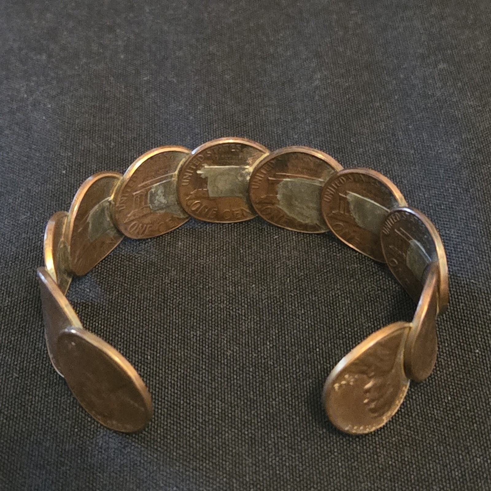 Bracelet Copper Penny Cuff Handmade 2⅜” Diameter Approximately Various Dates
