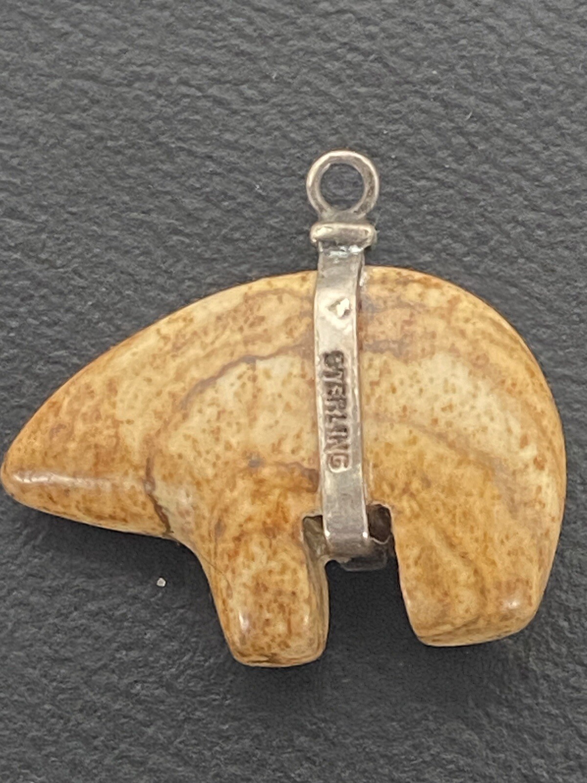 Vintage Sterling Slver & Stone Agate Polar Bear Charm Inuit Northern Design