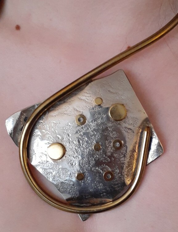 Vintage Abstract Modernist Sterling Mixed Metal Studio Designer Collar Necklace