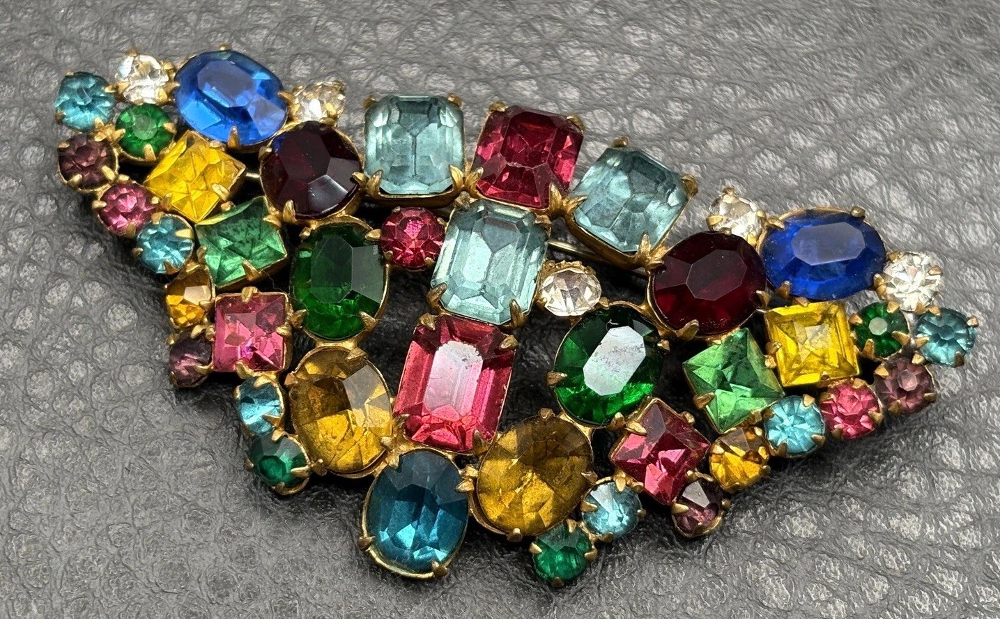 VTG Large Fruit Salad Multicolor Austrian Crystal Glass Rhinestone Brooch Pin