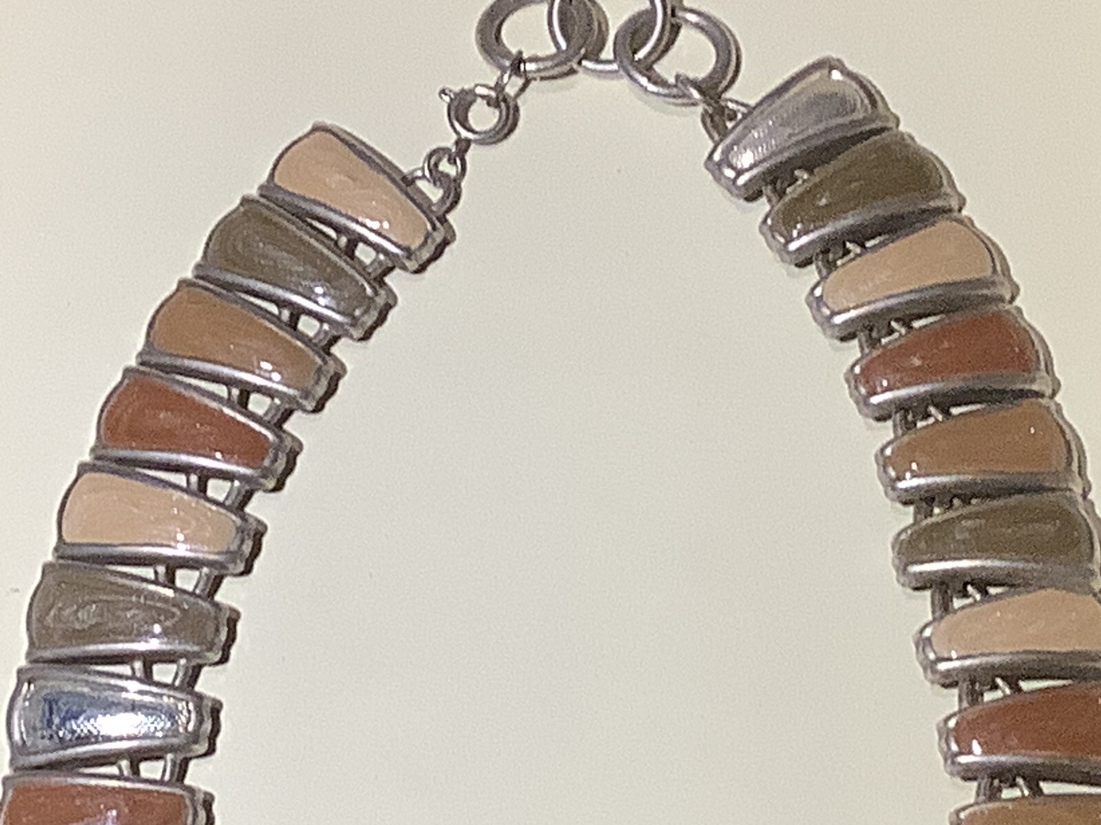 Vintage Tri Tone Brown Enamel & Silver Tone Choker Necklace 45cm Long