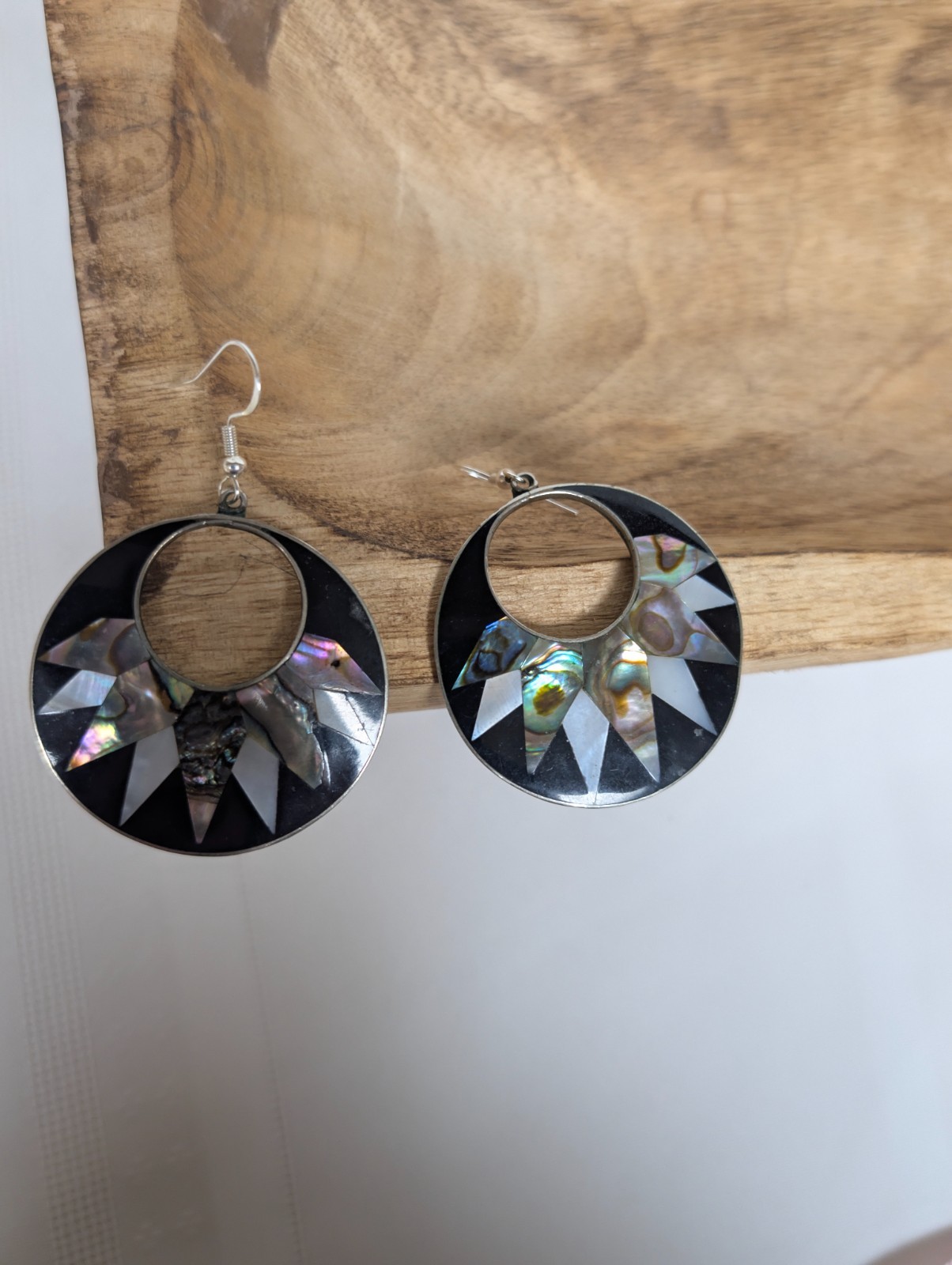 Vintage Alpaca Mexico Sterling Silver 925 Abalone Mother of Pearl Inlay Earrings