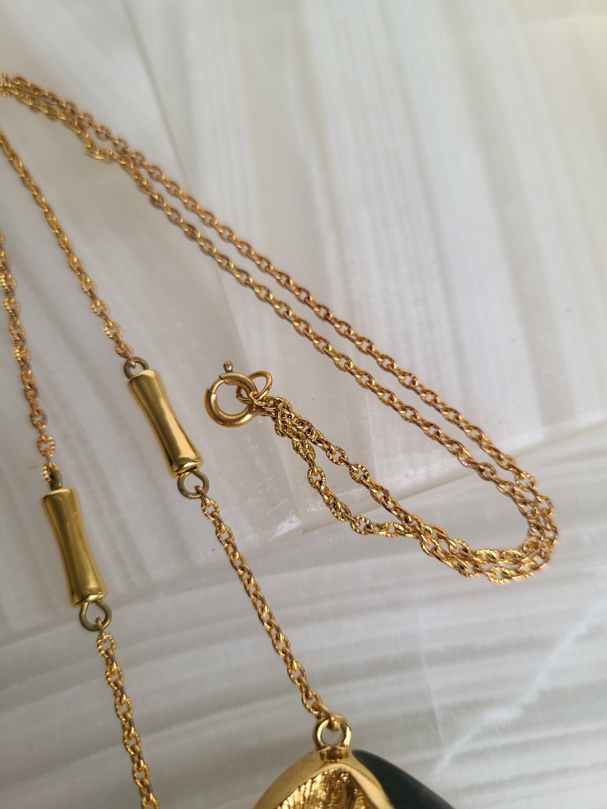 Vintage Orena Paris Gold Plated, Black Enamel Rhinestone Pendant Necklace