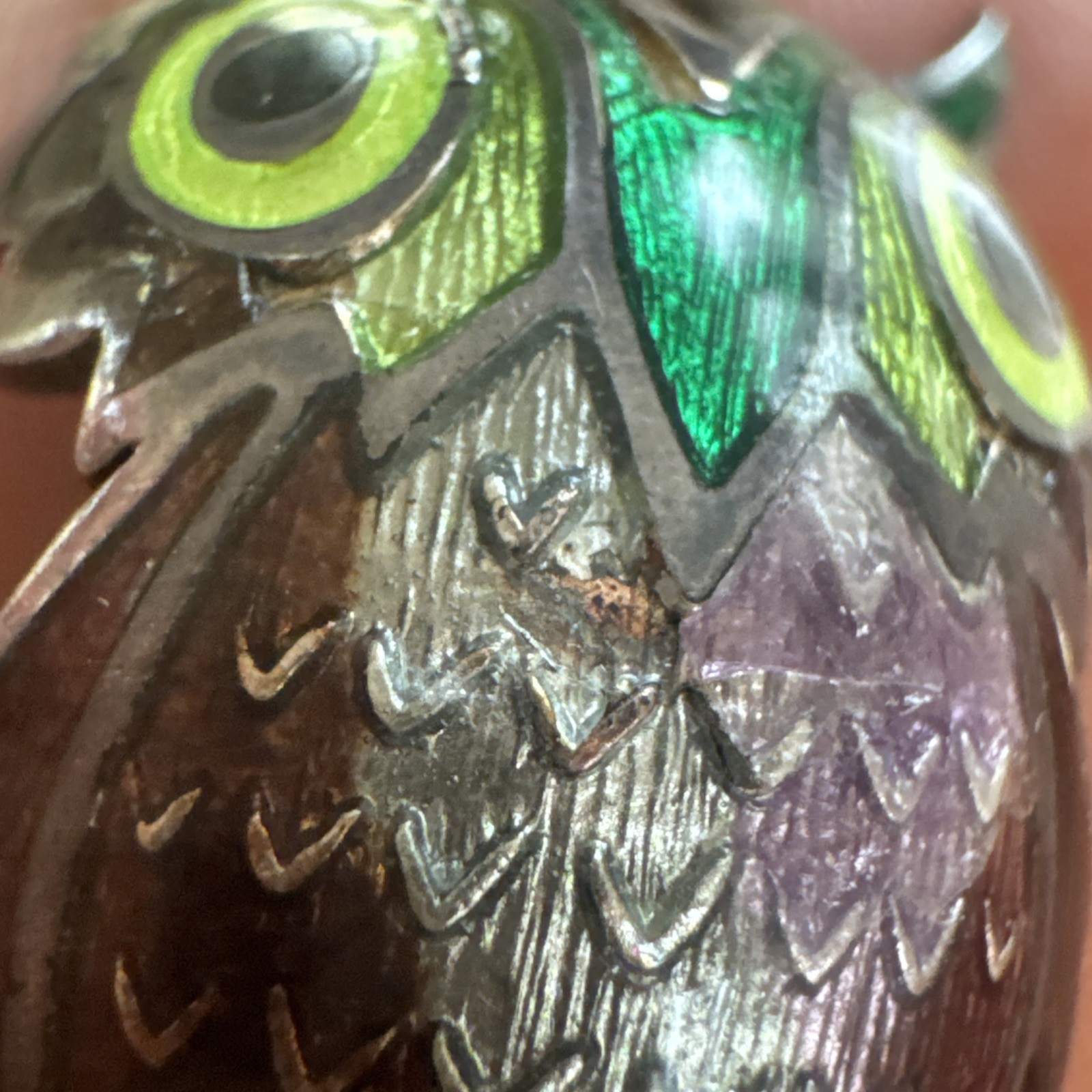 Vintage TAXCO 980 Silver Owl Bird Brooch Pin Mexico Maya Enamel Whimsical Boho