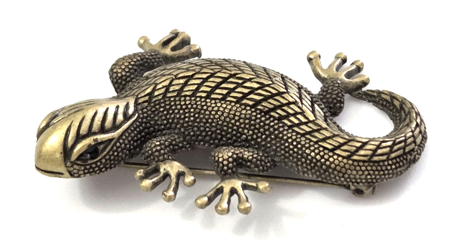 Vintage Lizard Brooch Textured Bronze or Brass Gecko Reptile Pin 2 1/2″