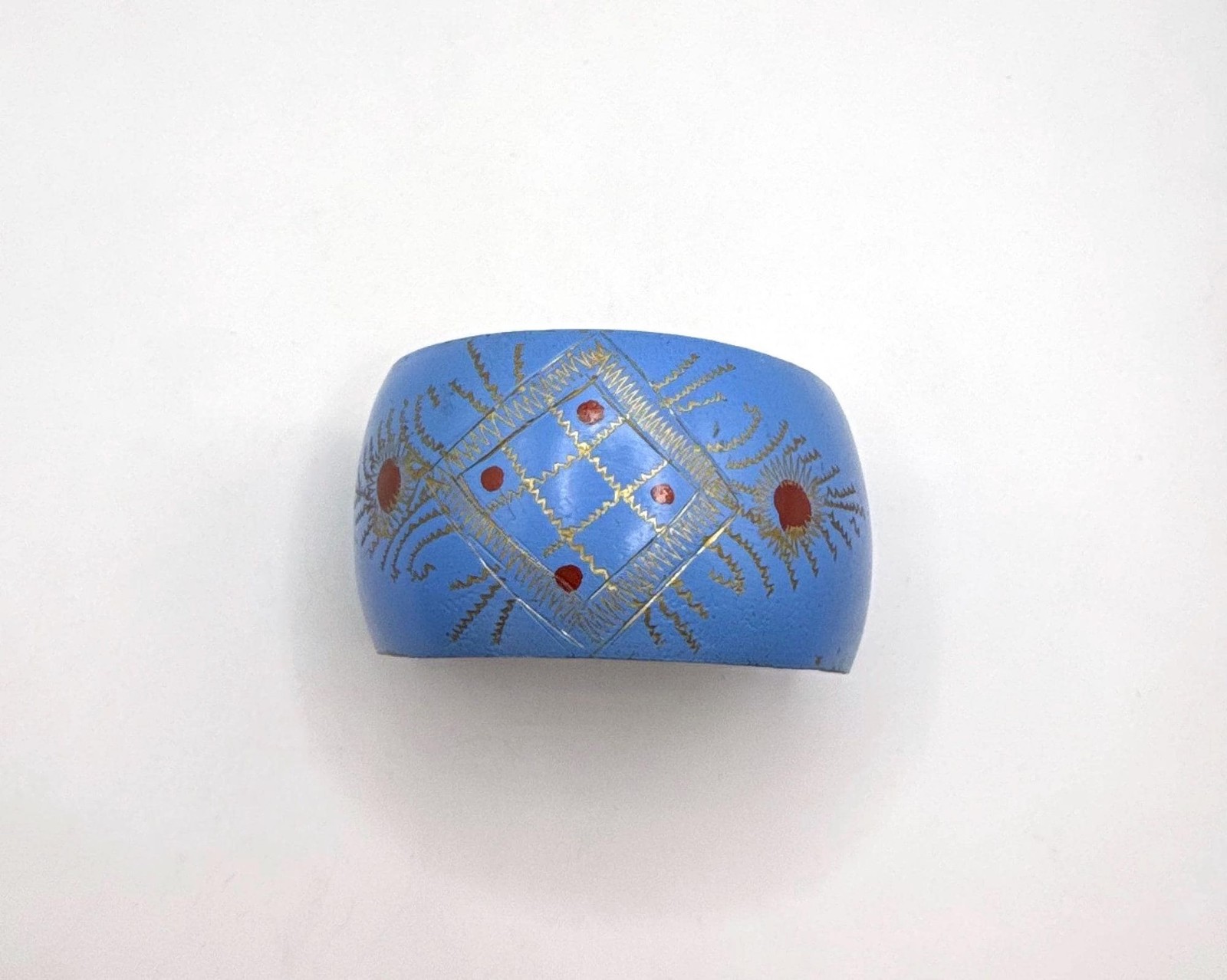 Vintage blue gold red enamel wide cuff bracelet