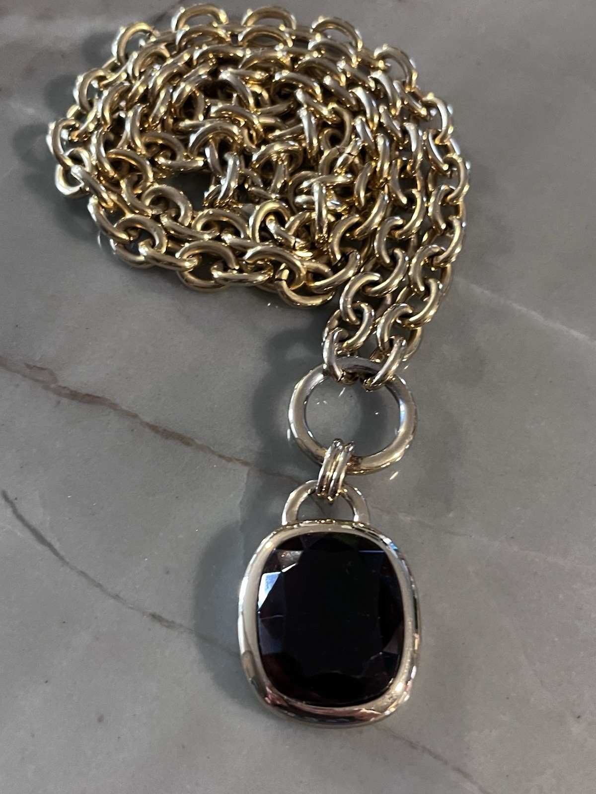 Joan Rivers Signature Pendant Necklace Large Amber Color Stone Cushion Cut