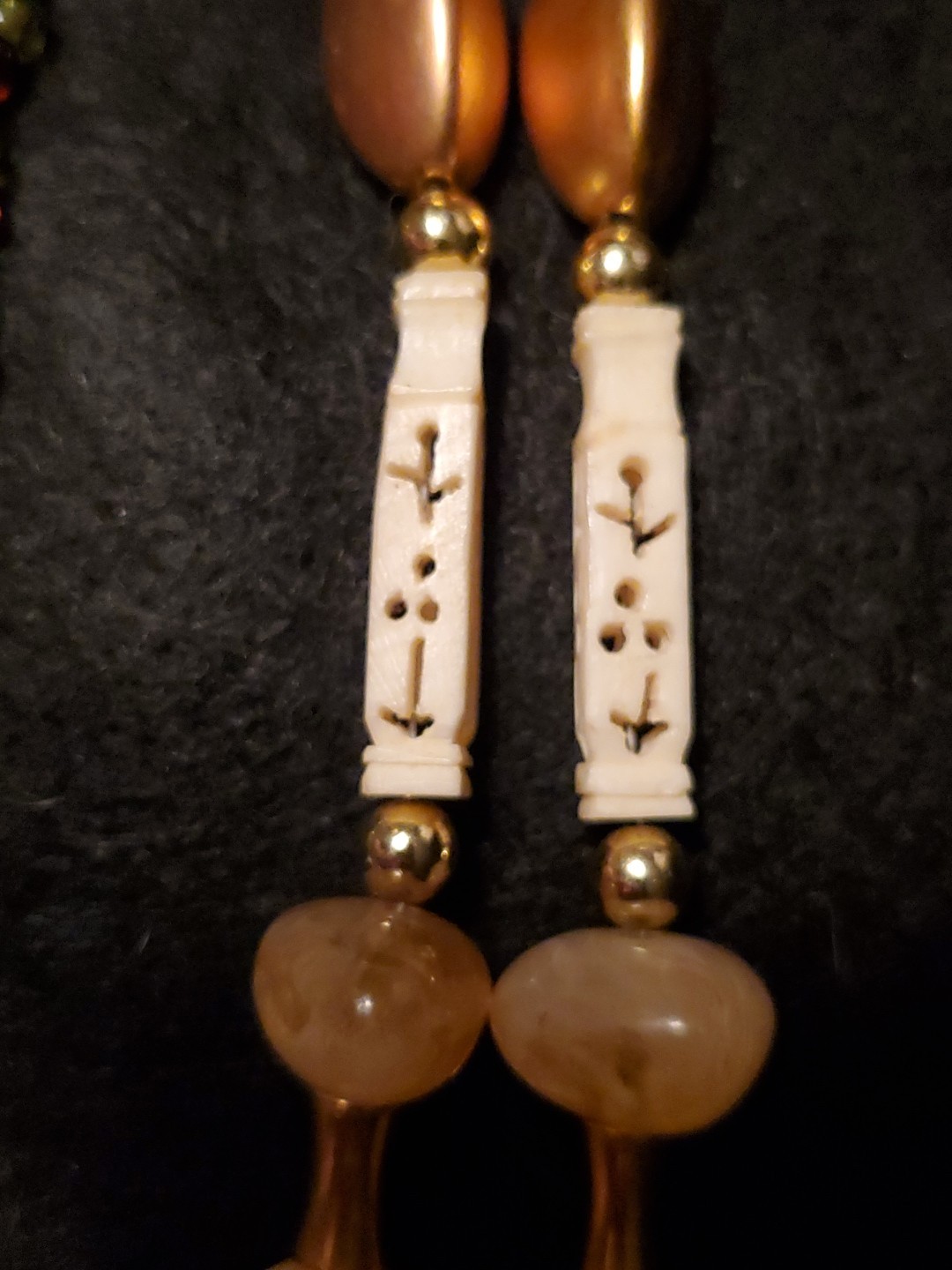 Vintage Tribal Necklace Carved Beads Gemstones Ethnic Boho Statement 20″ 07