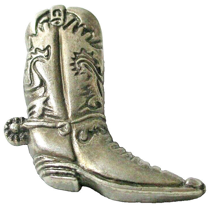 Metal Spurred Western Cowboy Boot Lapel Hat Pin Elaborate Design Vintage