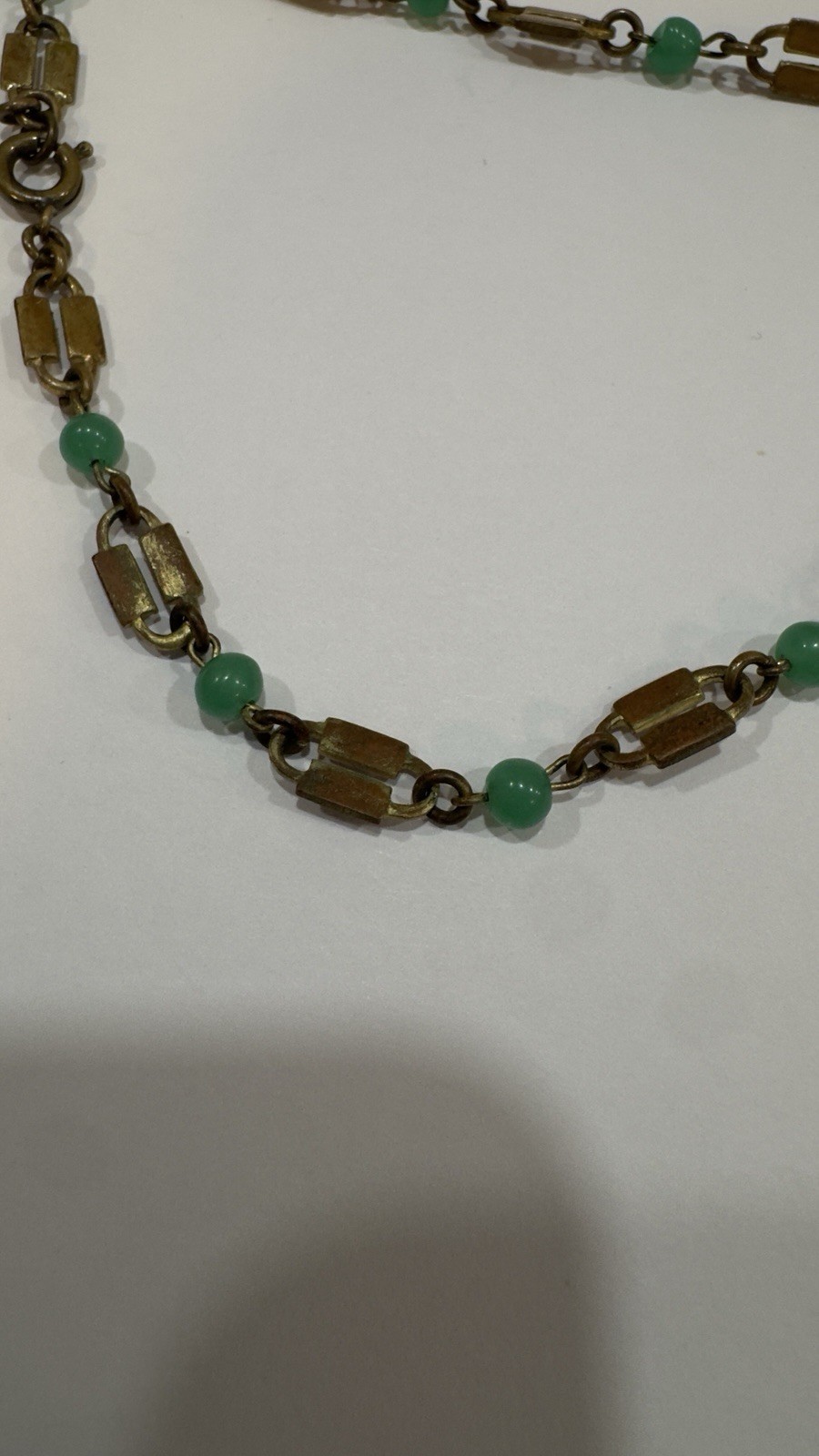 Antique Victorian Revival Green Chrysoprase Glass & Tassel Necklace Czech