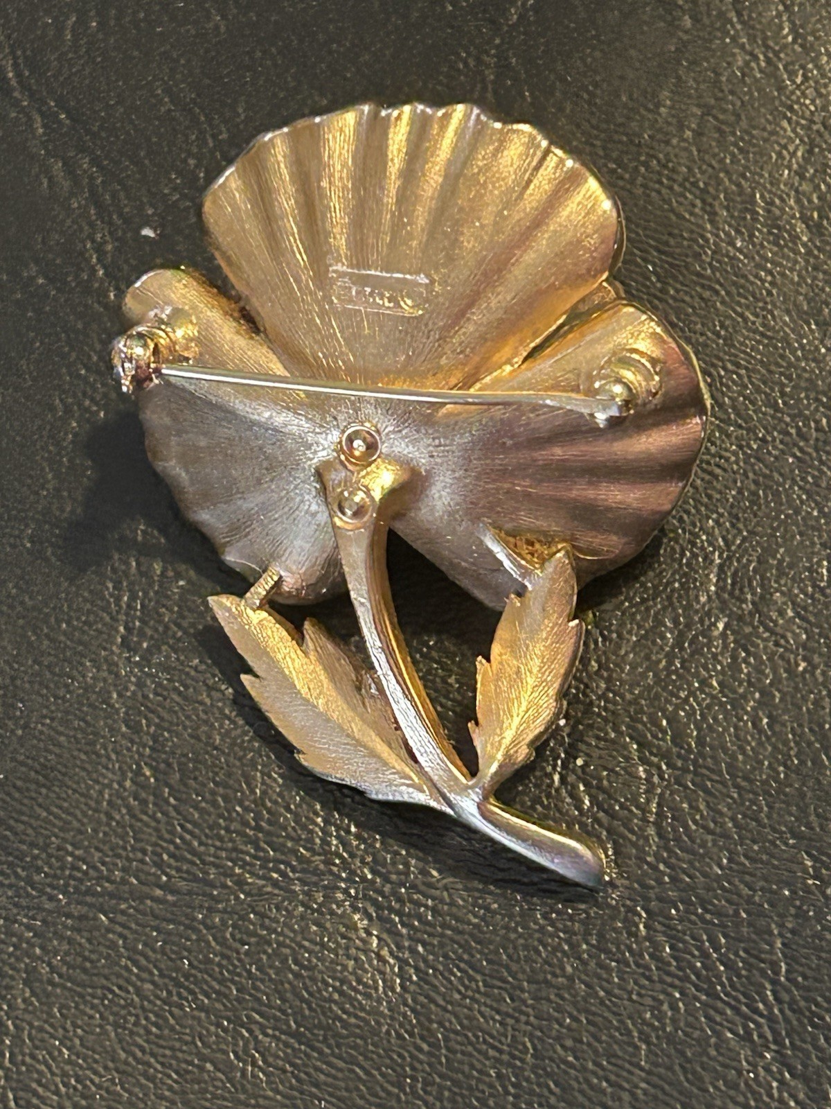 Vintage Crown Trifari Huge Poppy Flower Brooch Pin Runway Gold Tone 1960s