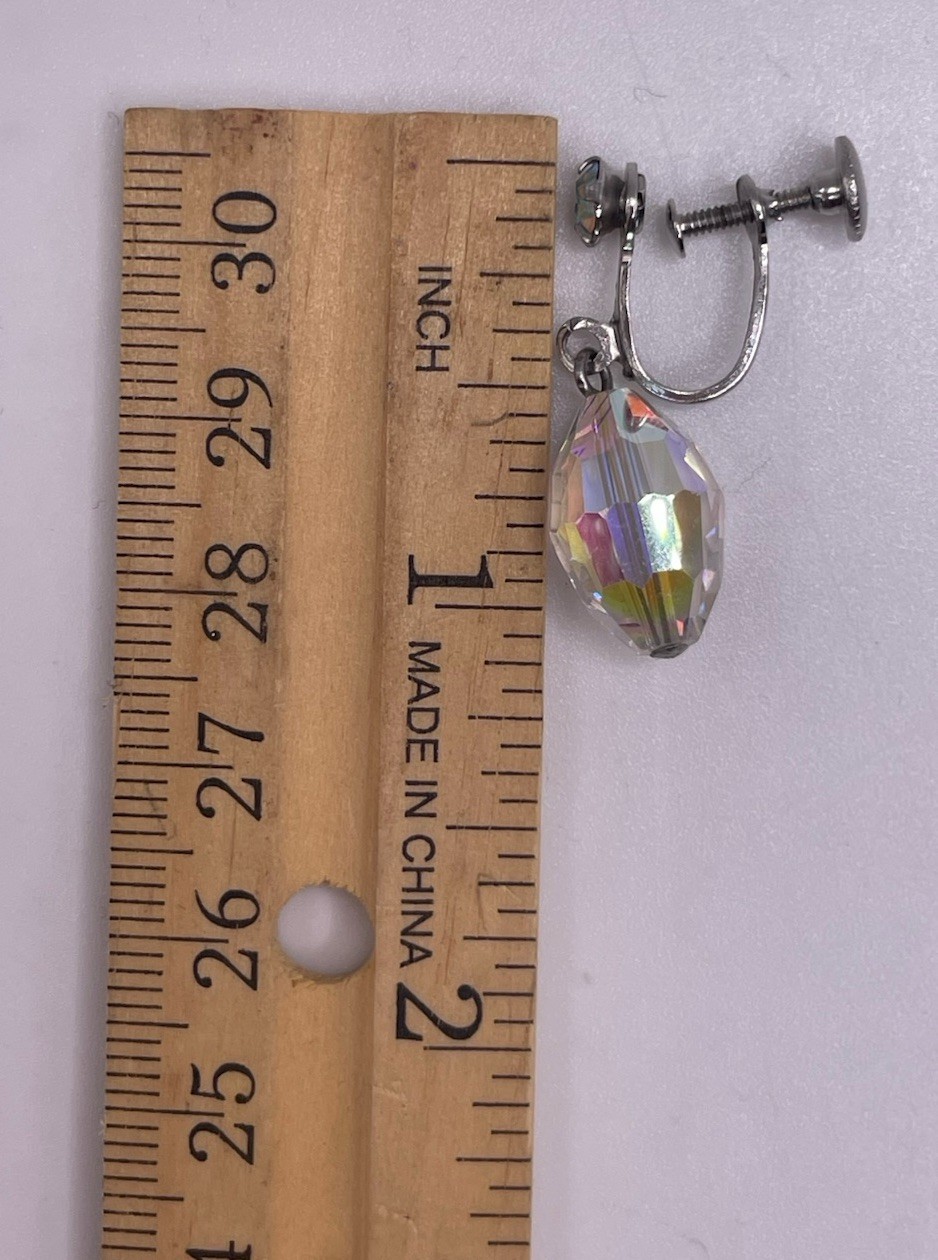Vintage AB Aurora Borealis Faceted Crystal Drop Dangle Screw Back Earrings
