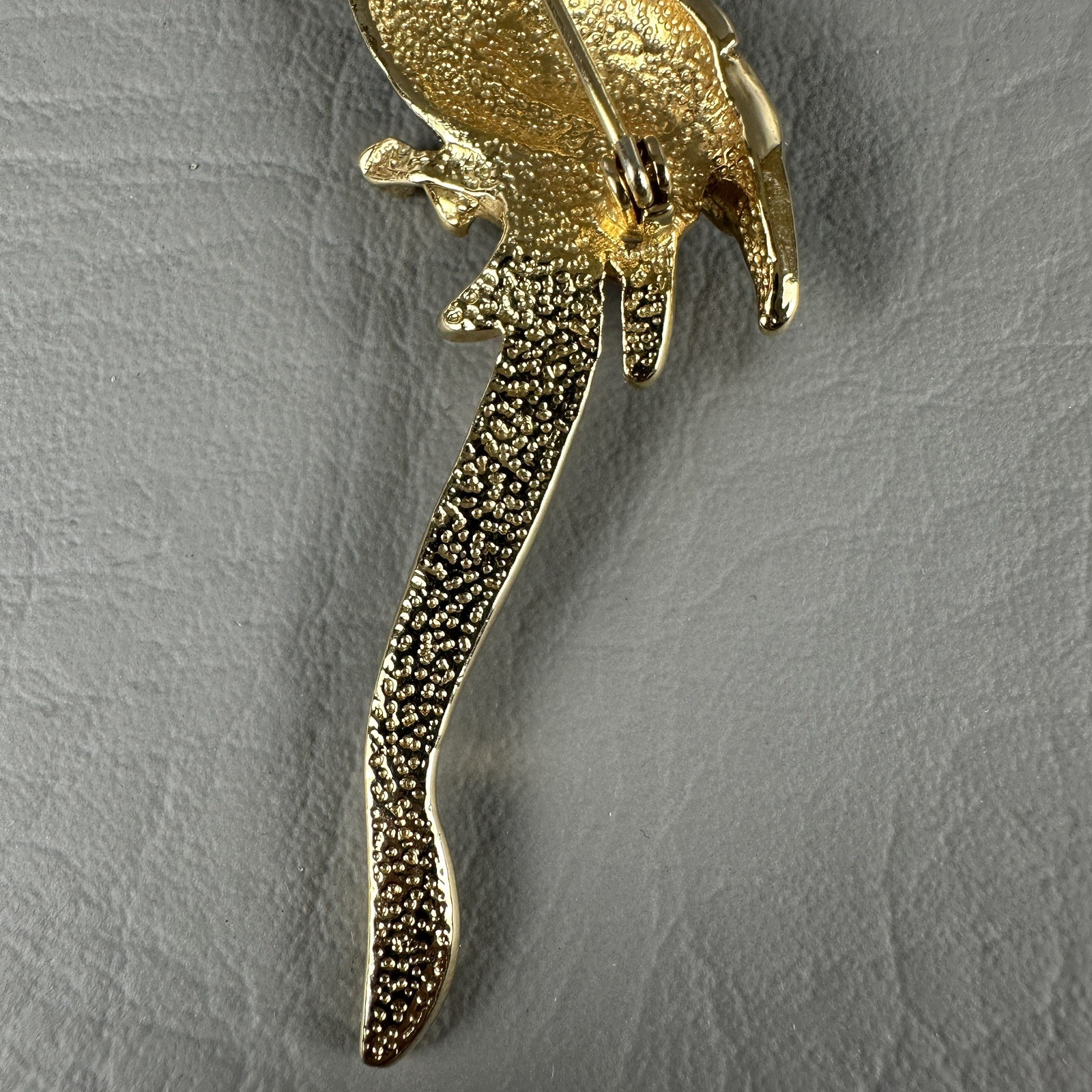 Vintage Parrot Bird Brooch Rhinestone Enamel Gold Tone Tropical Figural Pin