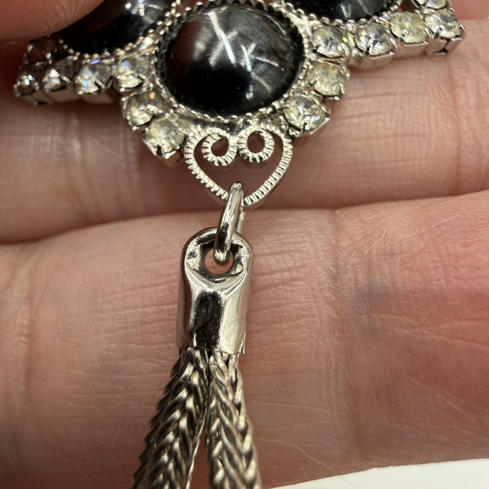 VTG DeLizza & Elster (Juliana) Hematite Cabochon Rhinestone Brooch, Verified