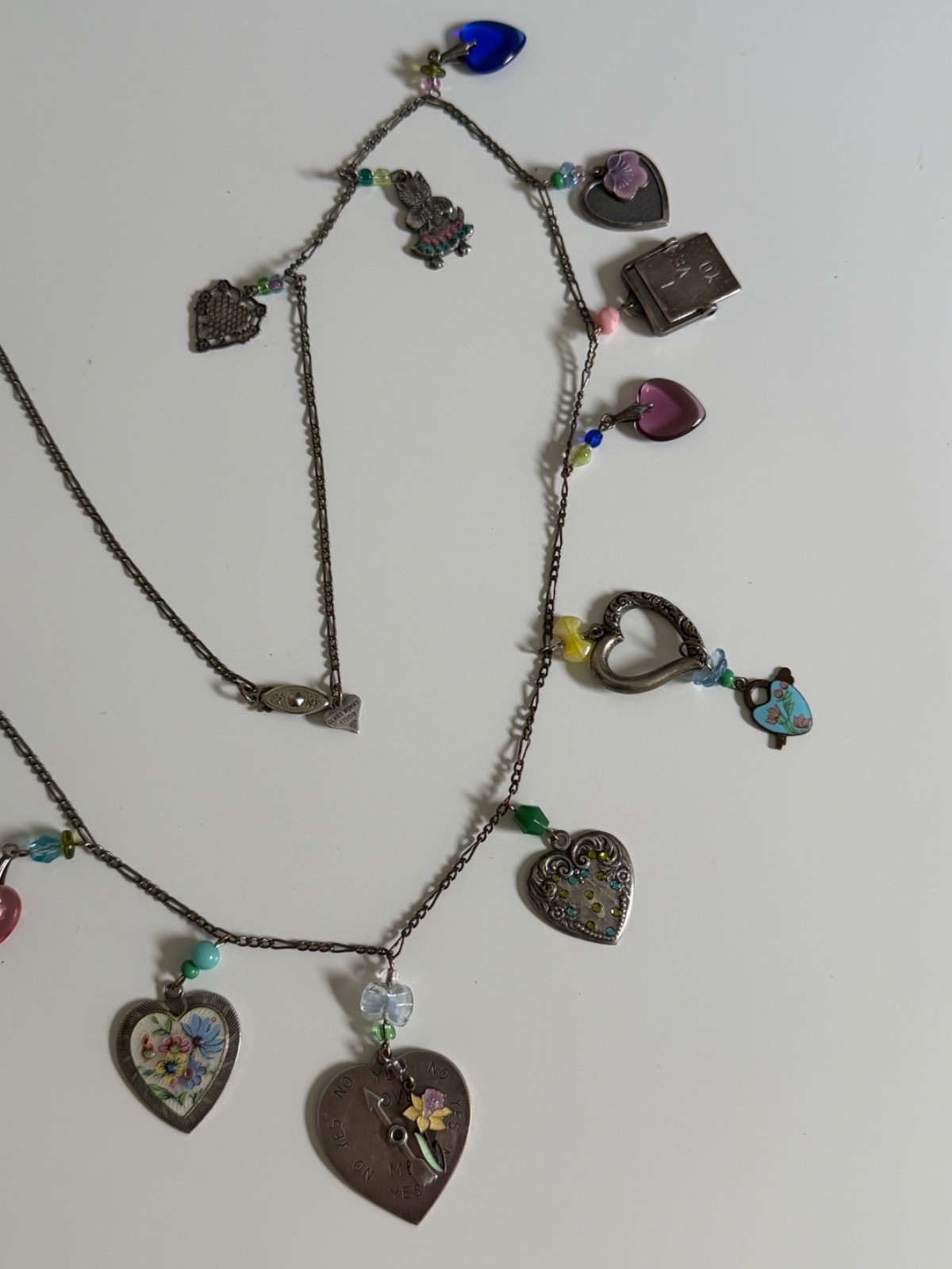 Vintage Glass Works Studio 32″ Multi Charm Necklace Love Me Spinner I Love You G