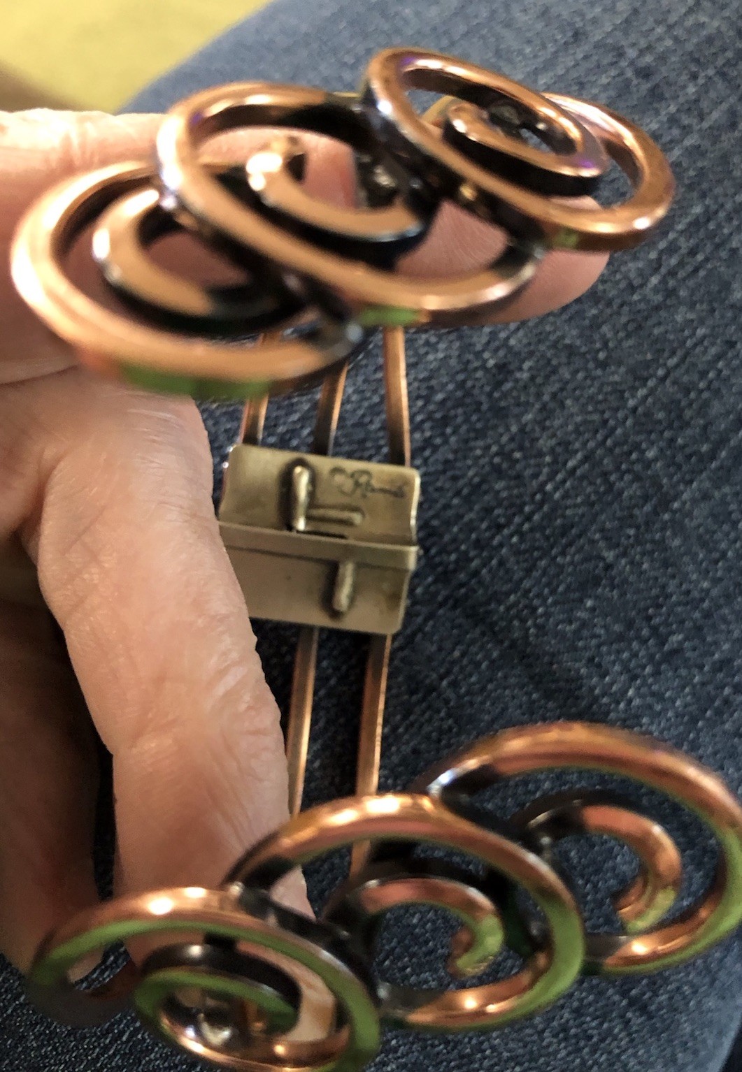 VTG 1950-60’ Artisan Signed Rame Copper Hinged Clamper Bangle Statement Bracelet