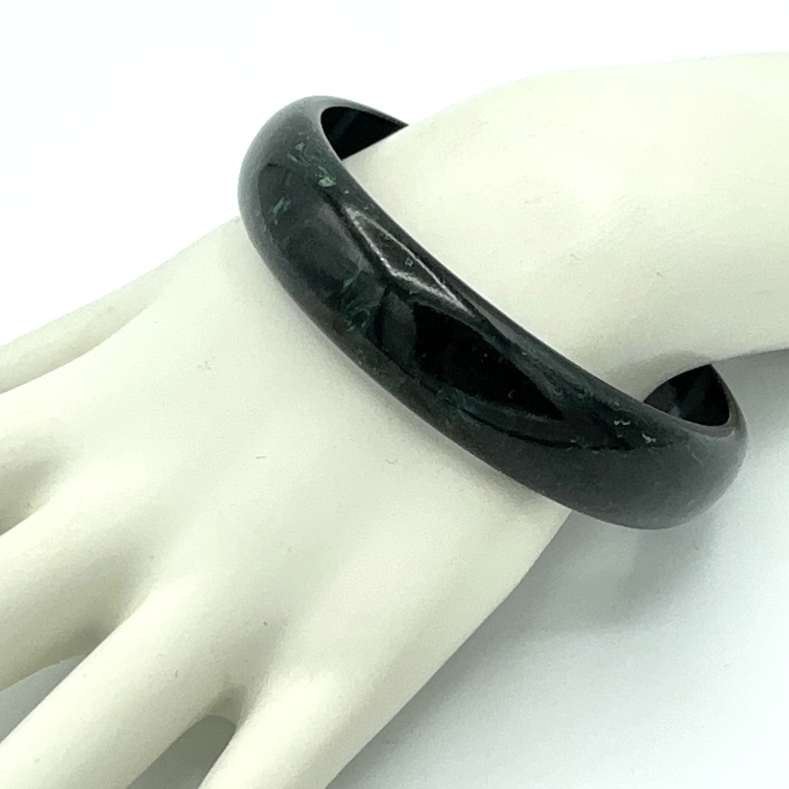 BAKELITE vintage bangle bracelet – dark green &.blue marbled – 5/8″ wide plastic