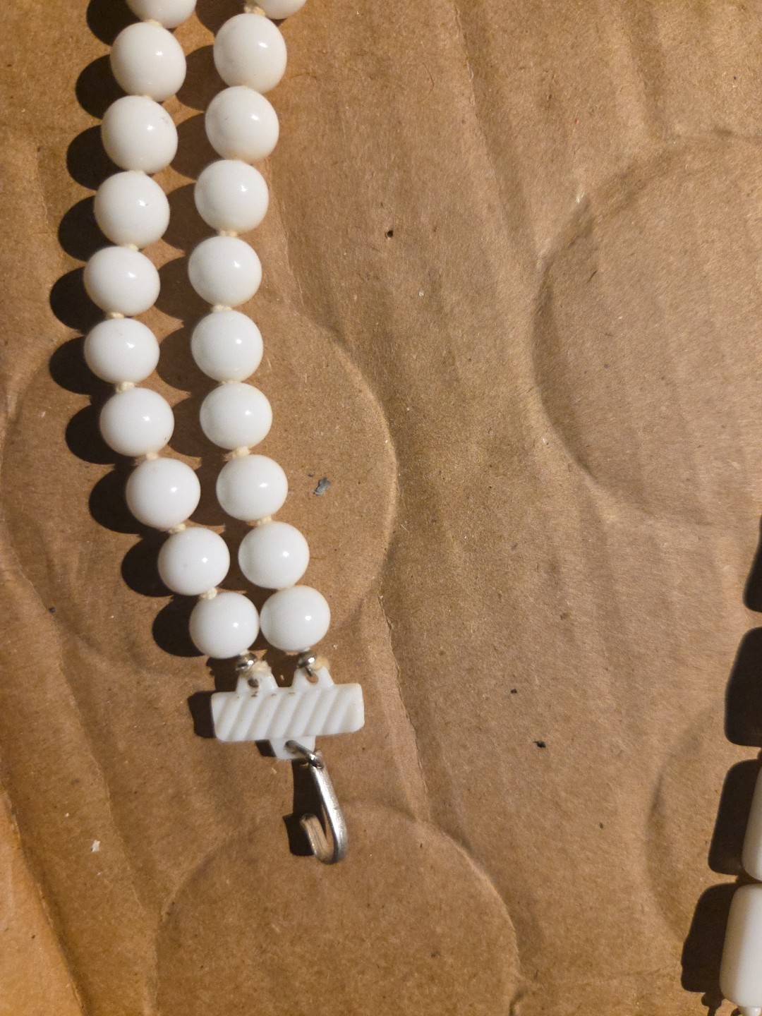 Vintage Milk Glass 17 1/4 Inch Chiclet And 15 1/4 Inch Double Tier Choker