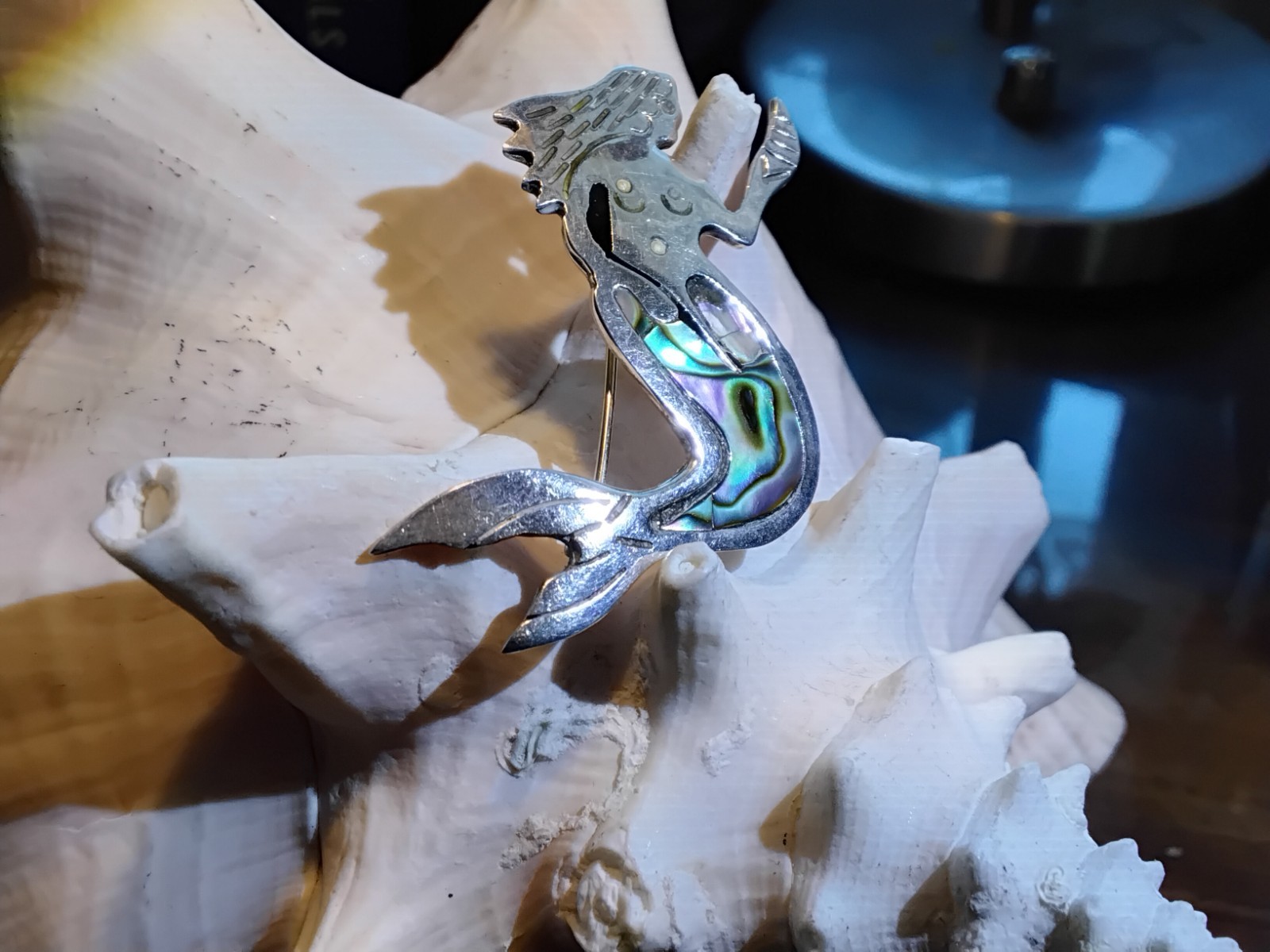 Vintage Sterling Silver Abalone Mermaid Pin