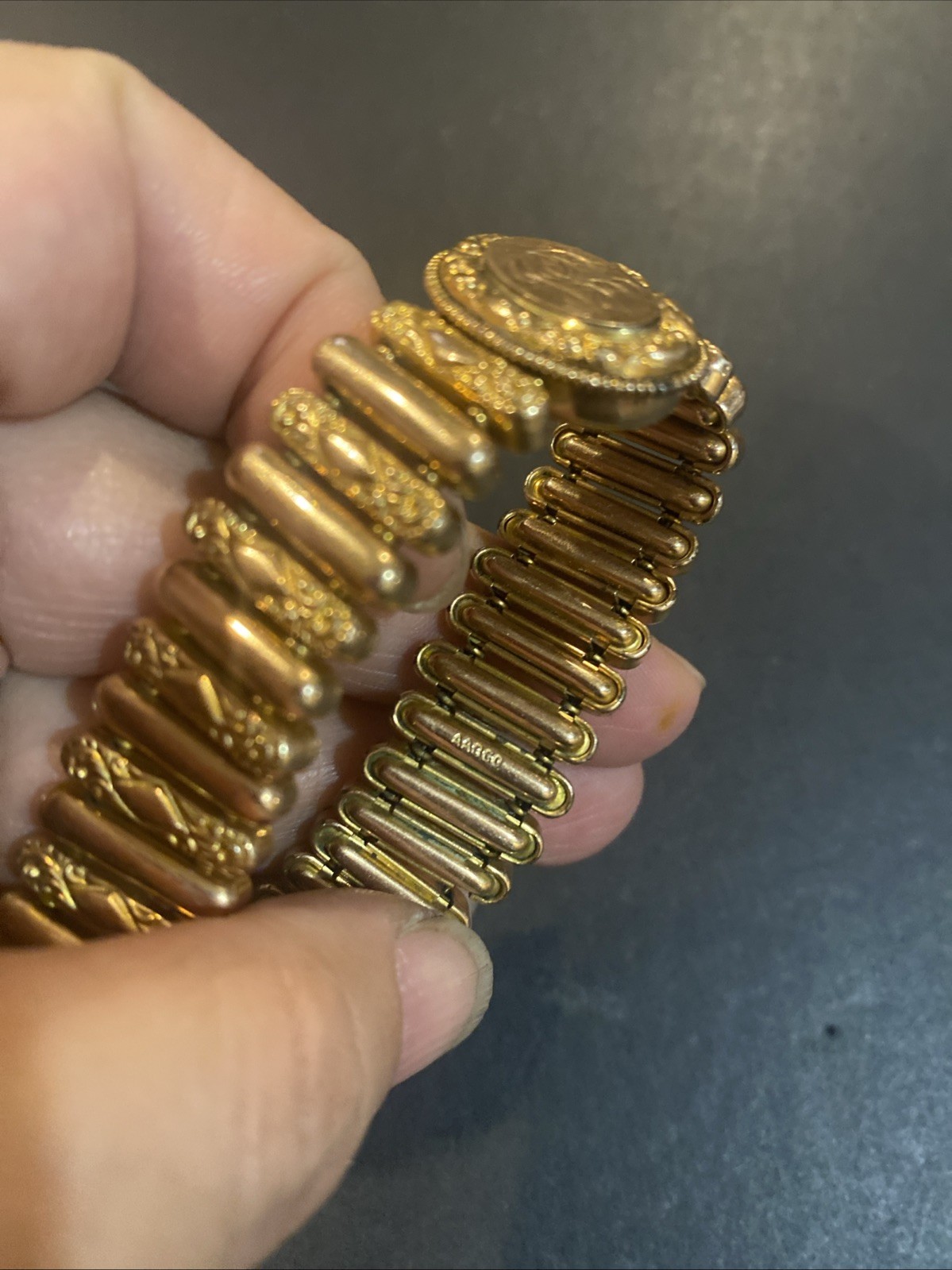 Antique Victorian AAG Co Gold Filled Sweetheart Expansion Bracelet Monogram