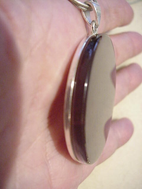 Vintage Silver Tone MESH Double Chain/Lobster Claw Clasp-LG. Round GLASS Pendant