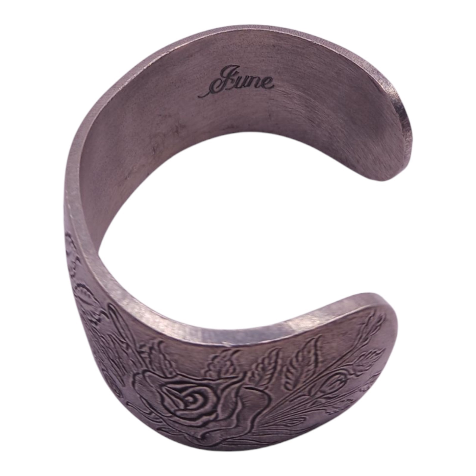 Salisbury Pewter Cuff Bracelet Flower Month June Etched Rose Vintage