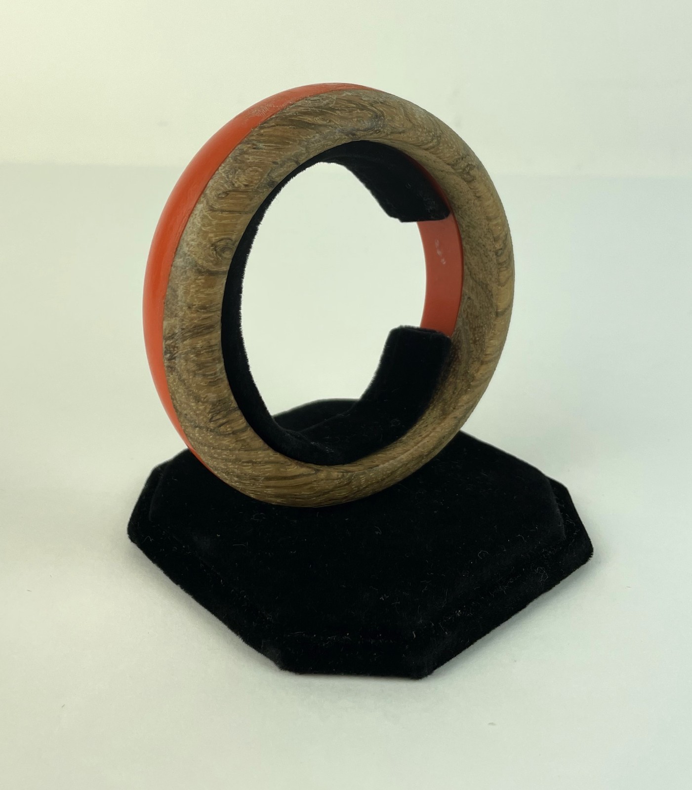 Vintage 1950’s 60s Lucite and Wood Orange Bangle Bracelet 3.25″ Diameter
