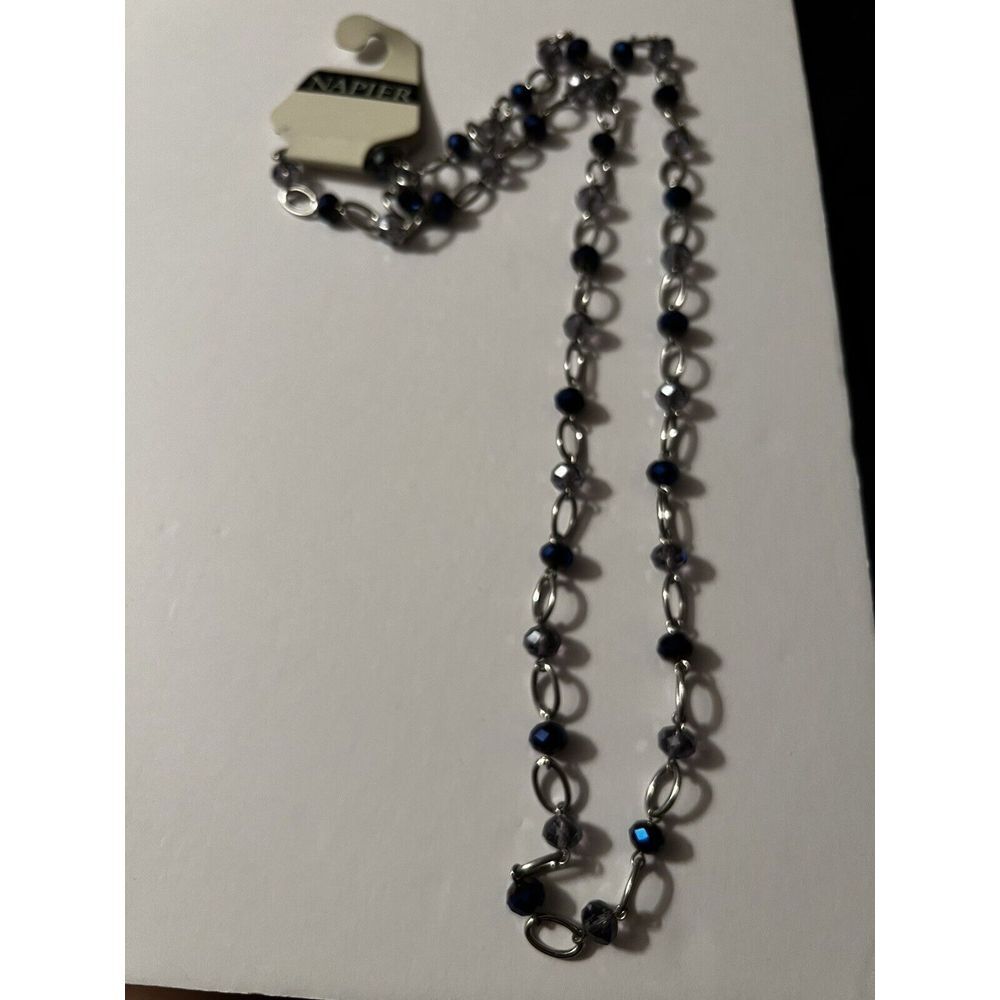 Napier Beaded Necklace Purple and Blue Beads With Nickel Chain Approx 40″