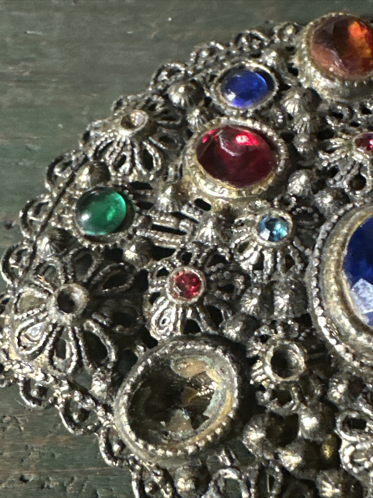 Fur CLIP Coat Dress New England Glass Works Multi-Color Stones Fan Missing Stone
