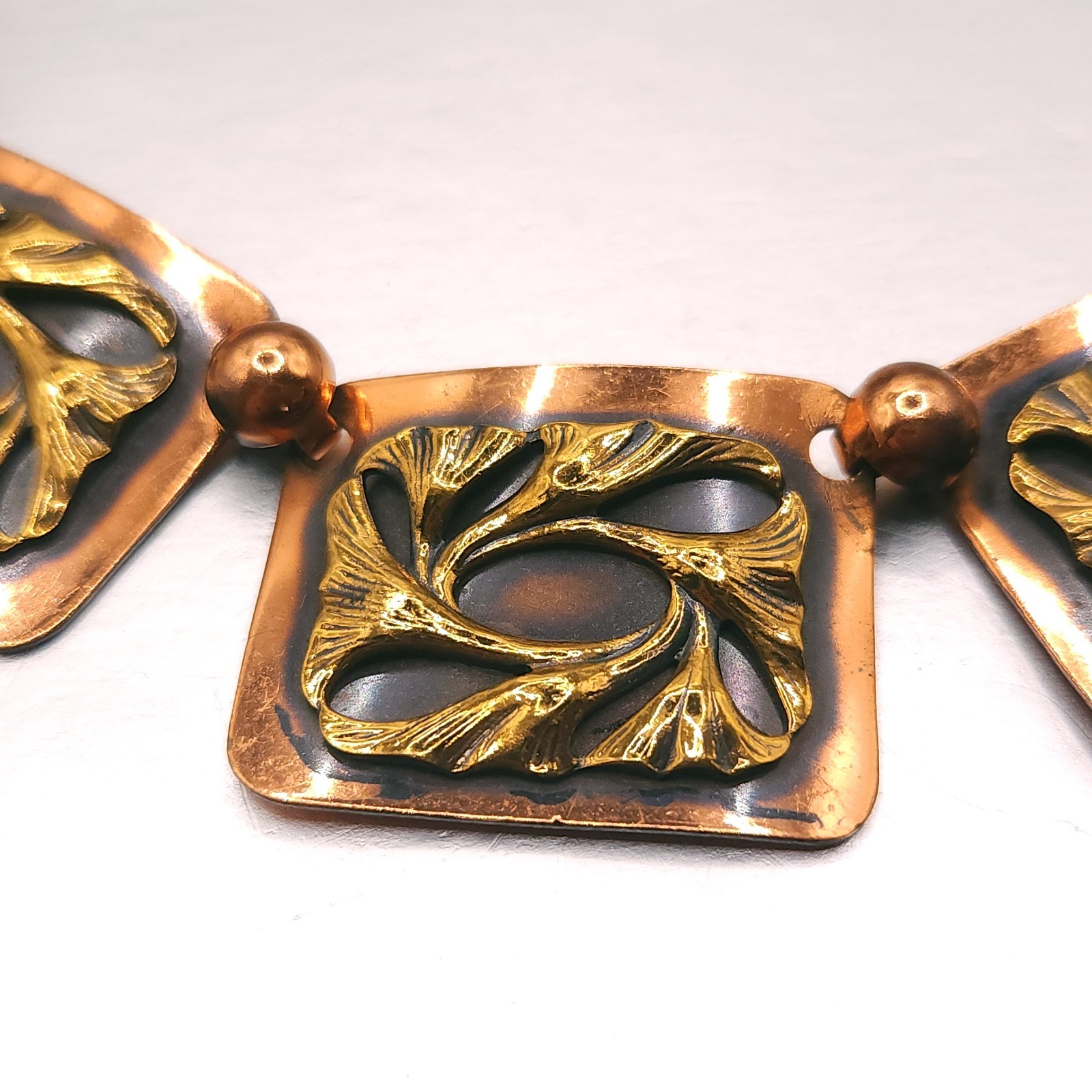 Vintage Solid Copper South Western Modern Collar Statement Necklace 15″