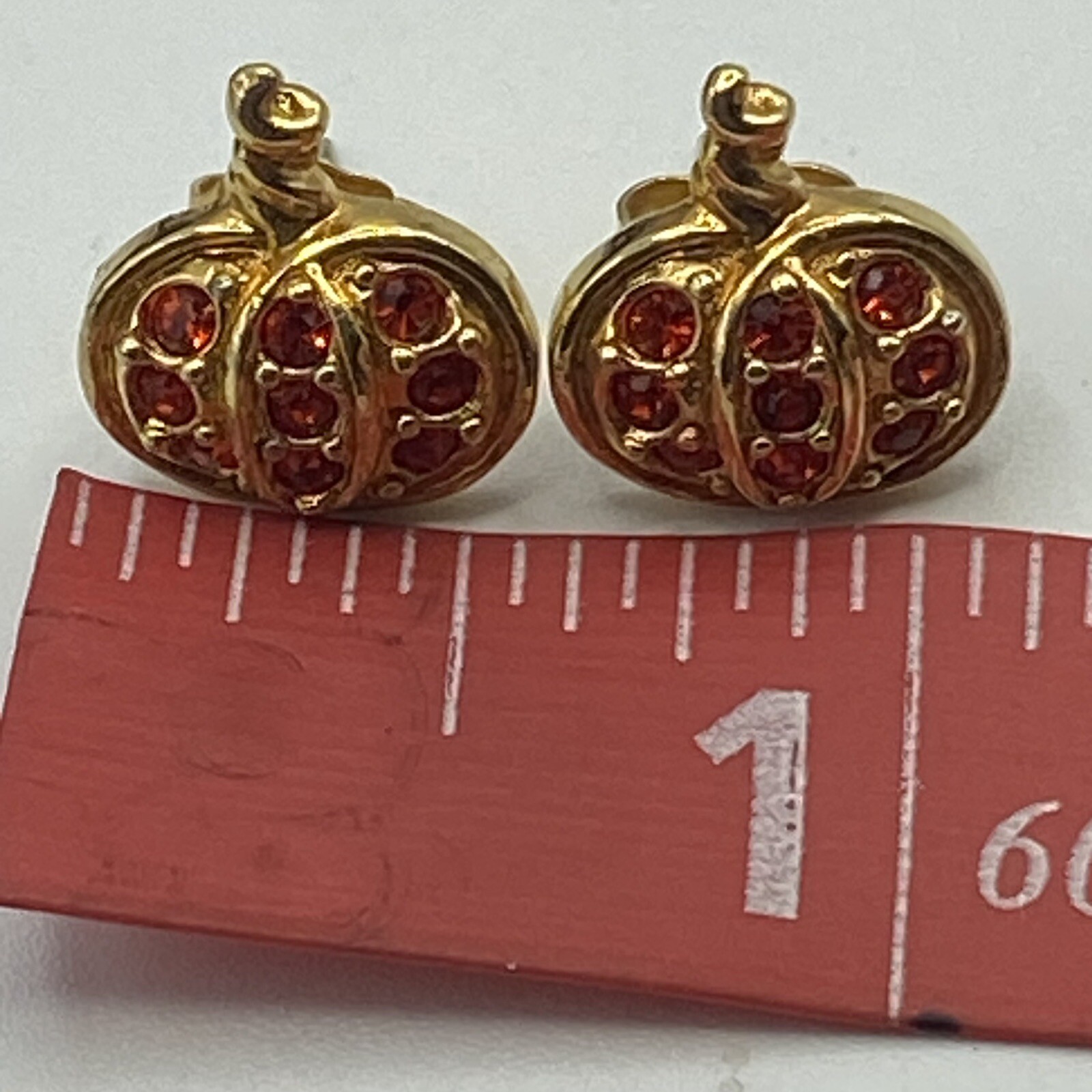 Vintage 1982 Avon Gold Tone Orange Rhinestone Precious Pumpkin Pierced Earrings