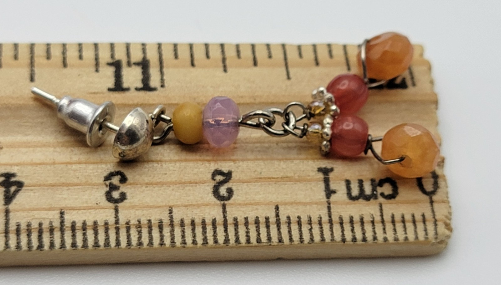 Vintage Sterling Silver Multicolor Gemstone Drop Earrings 1.25″ Pierced Dainty
