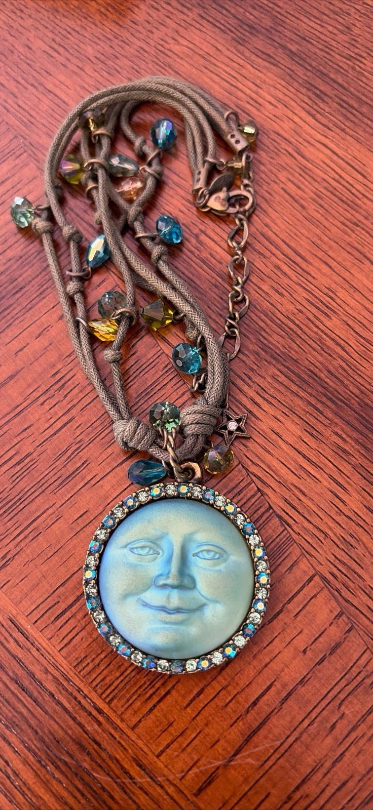 Retired Signed Kirks Folly Seaview Moon Face Aurora Borealis Crystal Necklace