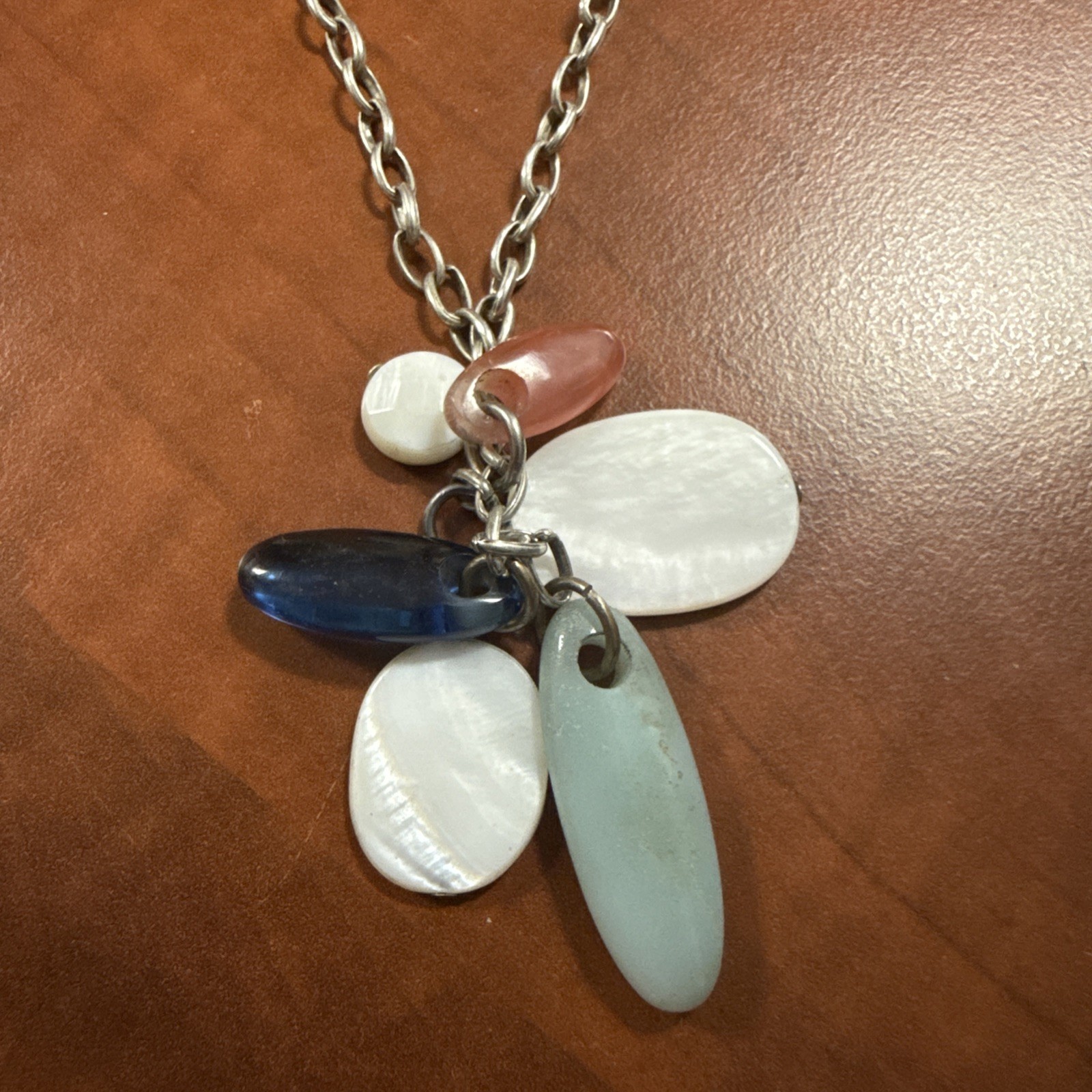 VTG Carolee Silver Tone Cluster Sea glass Shell Stone Fringe Necklace Beach Boho