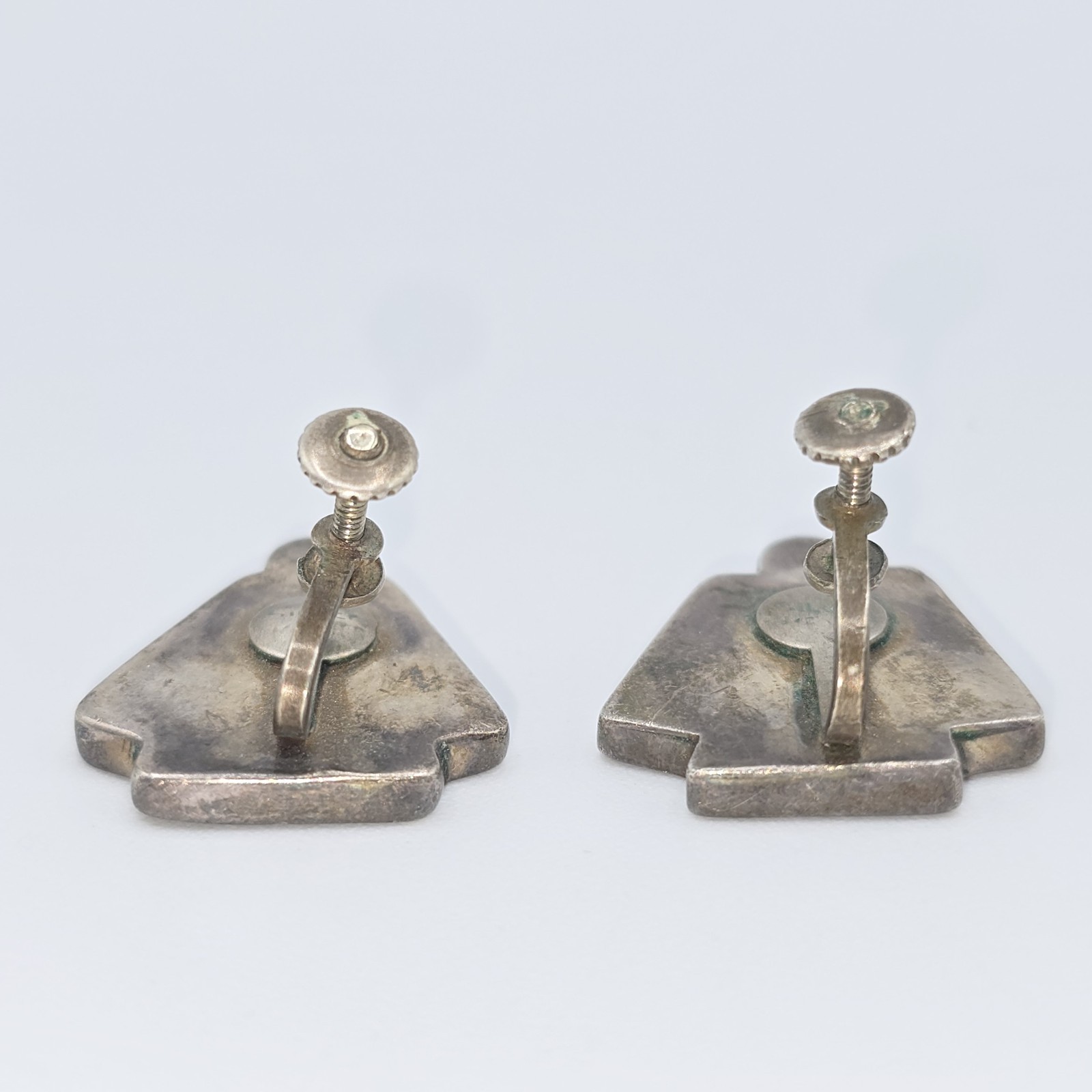 VTG Sterling Silver Abalone Angel Screw Back Earrings Mexico MCM Figural