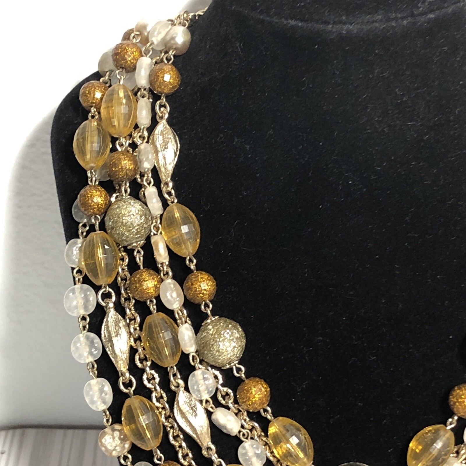 Vintage White Gold Tone Ball Beaded Chain Multistrand Textured Necklace